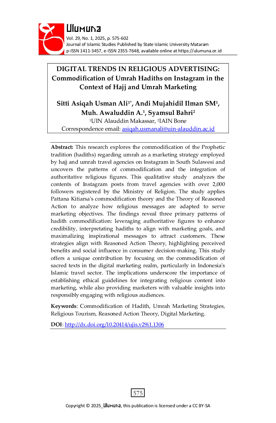 JURIS Digital Trends in Religious Advertising Commodification of Umrah Hadiths on Instagram in the Context of Hajj and Umrah Marketing