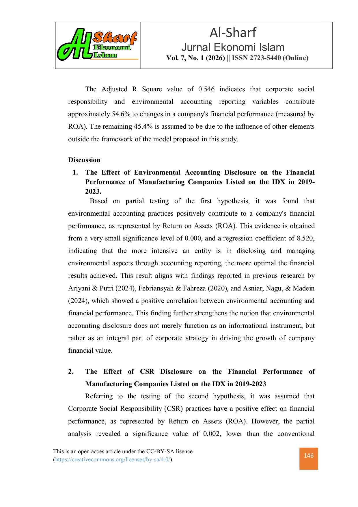 JURIS The Effect Of Environmental Accounting And CSR Disclosures On The Financial Performance Of Manufacturing Companies Listed On The IDX In 2019 2023