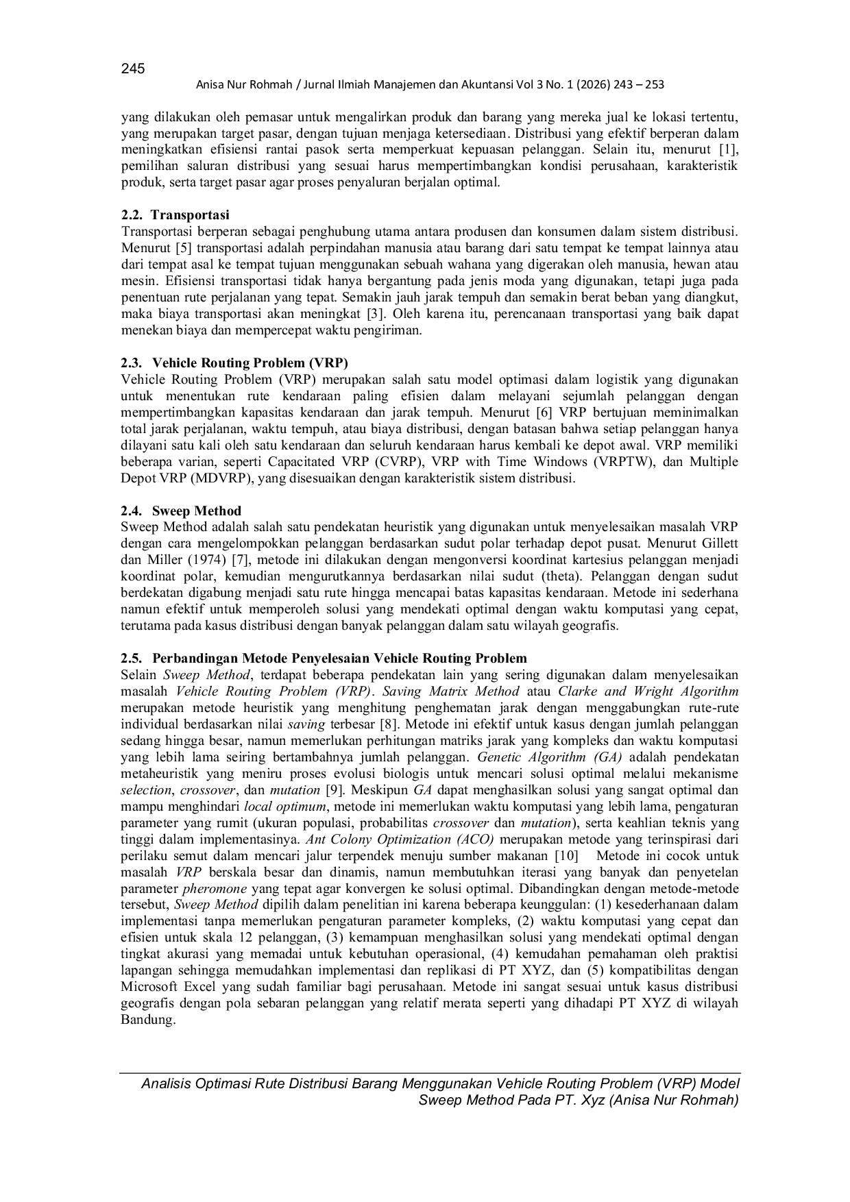 JURIS Analisis Optimasi Rute Distribusi Barang Menggunakan Vehicle Routing Problem VRP Model Sweep Method Pada Pt Xyz