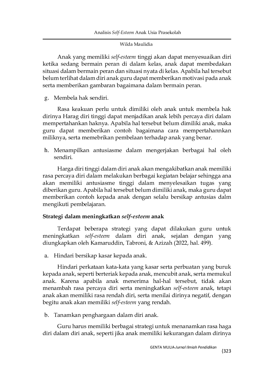 JURIS Analisis Self Esteem Anak Usia Prasekolah