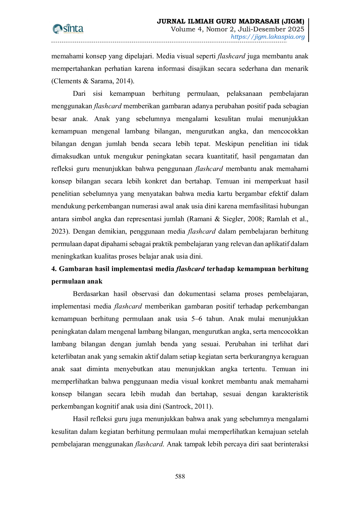 JURIS Implementasi Media Flashcard dalam Pembelajaran Berhitung Permulaan Anak Usia 5 6 Tahun di PAUD Bintang Cendikia Ciomas