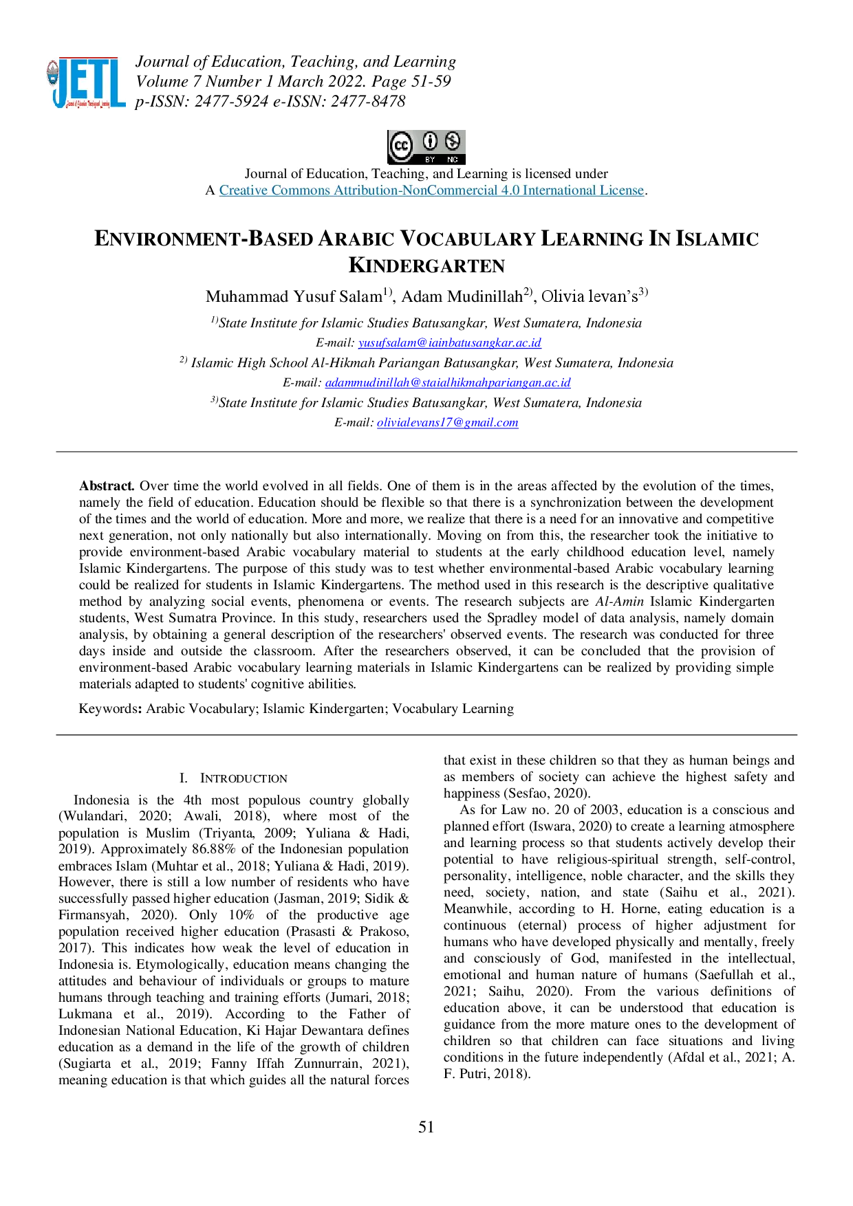 juris Environment Based Arabic Vocabulary Learning in Islamic Kindergarten