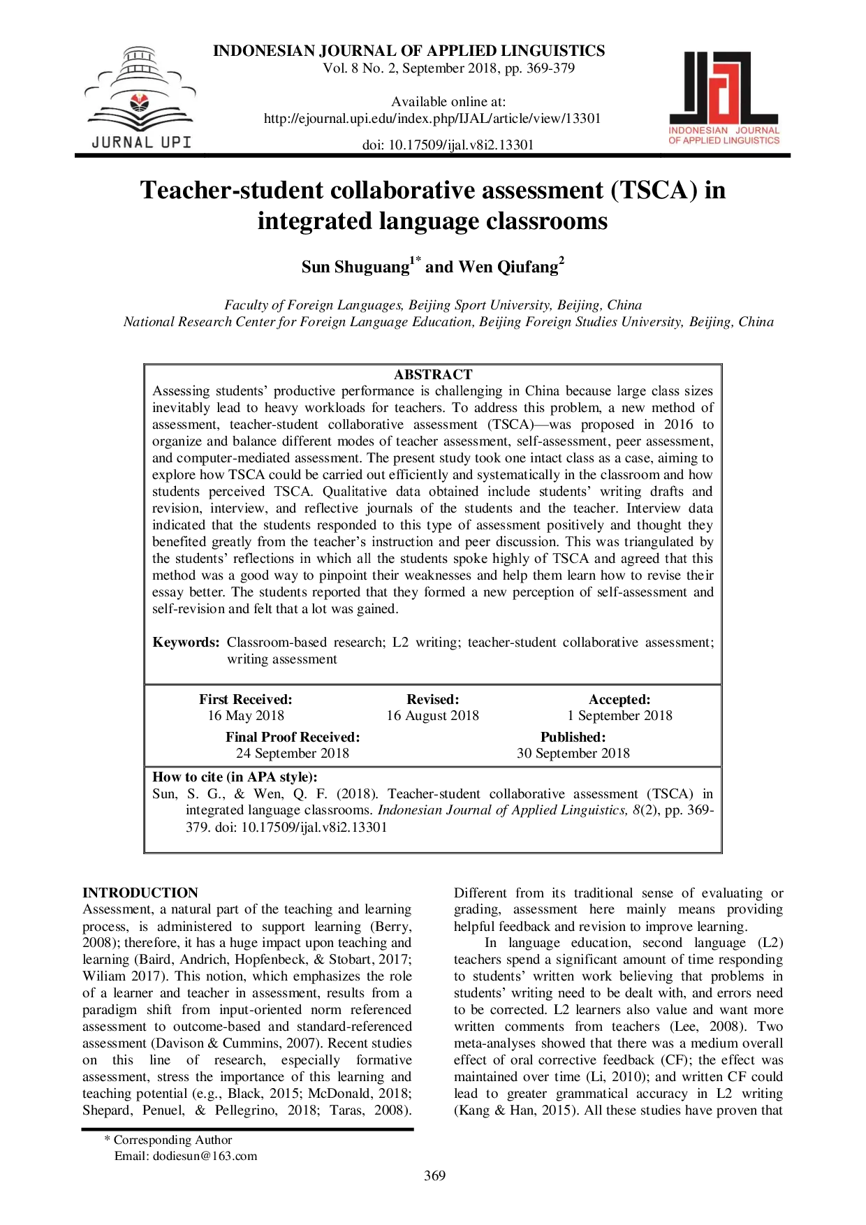 JURIS Teacher student collaborative assessment TSCA in integrated language classrooms