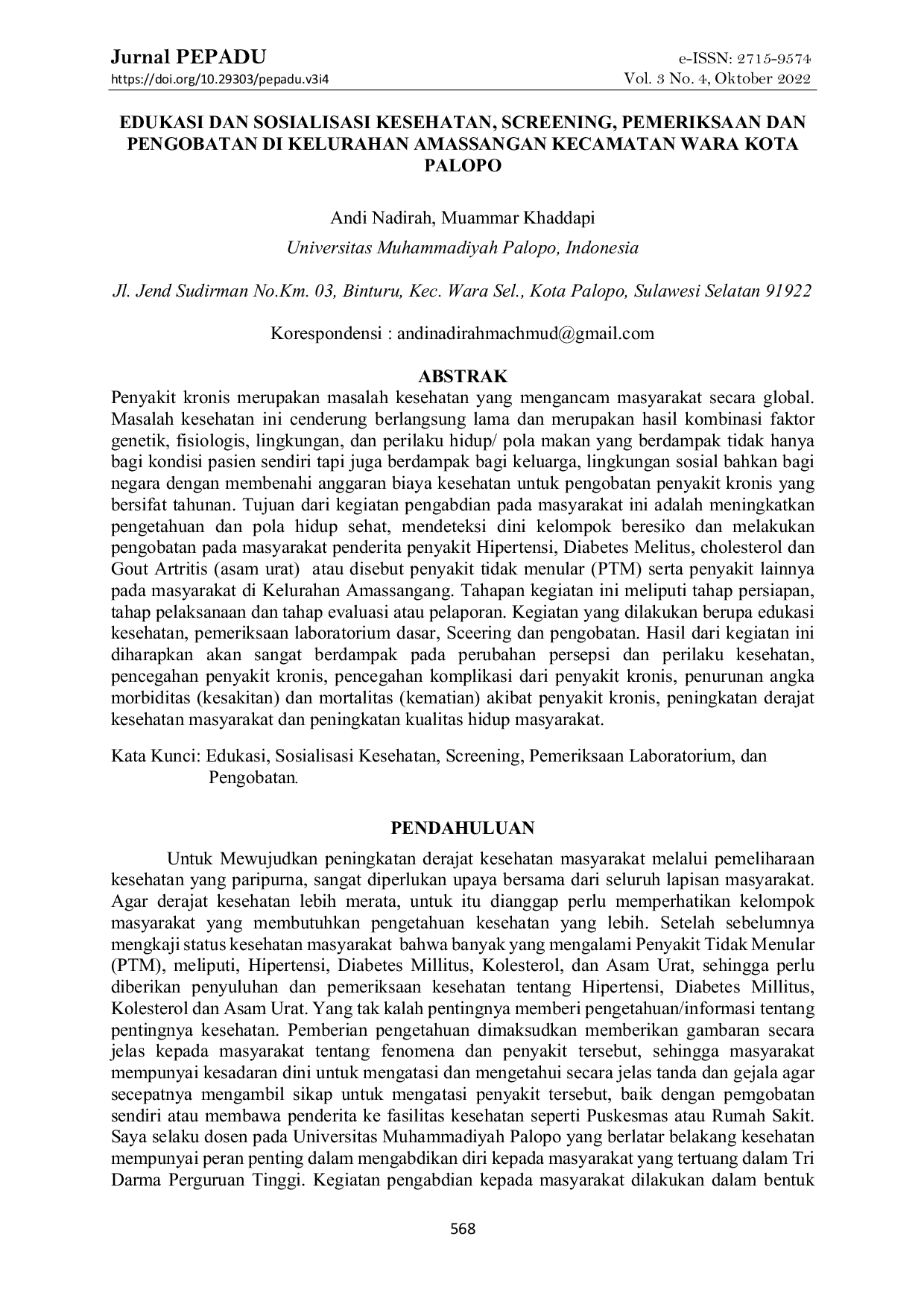 JURIS Edukasi Dan Sosialisasi Kesehatan Screening Pemeriksaan Dan Pengobatan Di Kelurahan Amassangan Kecamatan Wara Kota Palopo