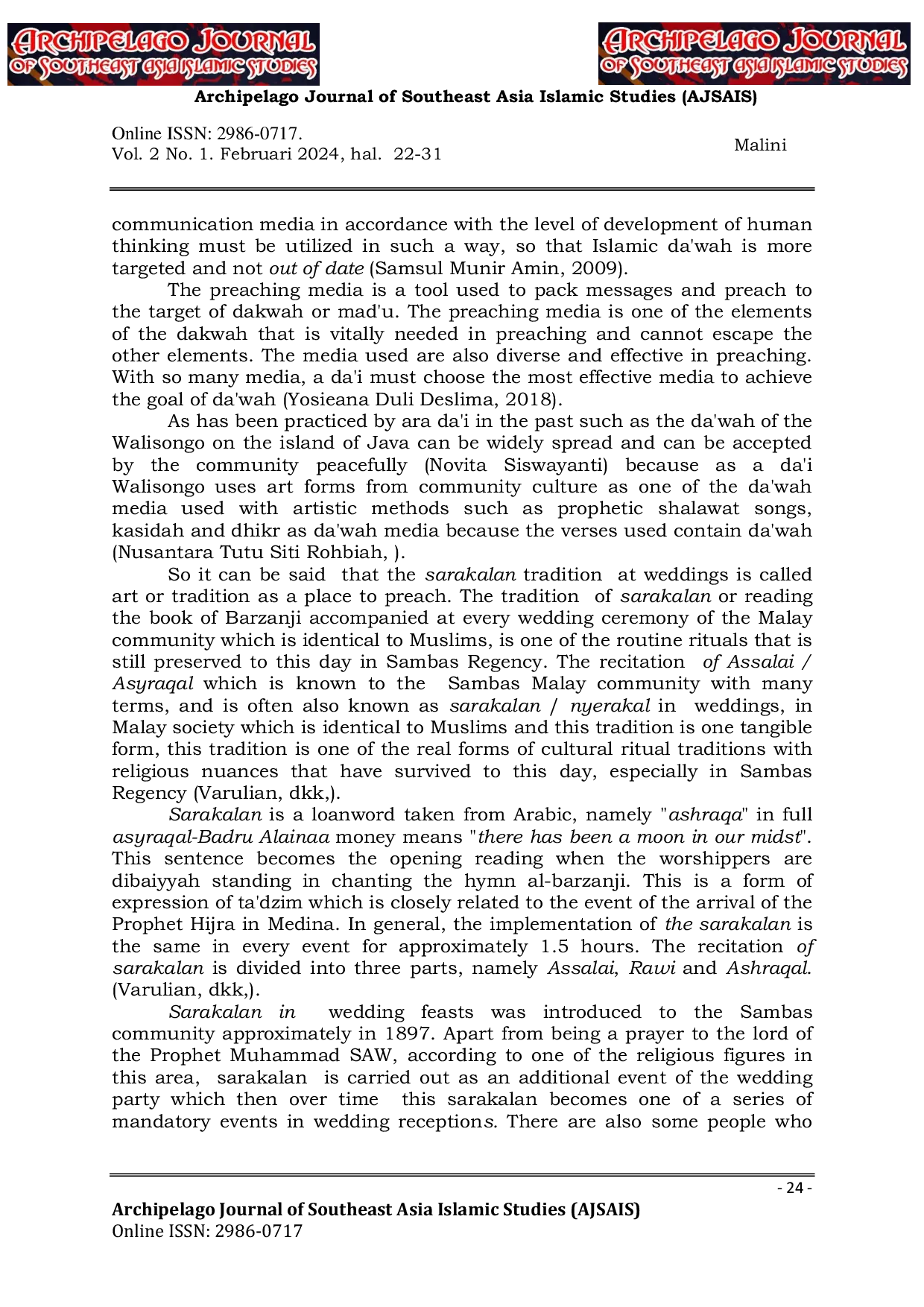 JURIS The Tradition of Sarakalan as a Preaching Medium in Tanjung Bugis Village Sambas District Sambas Regency