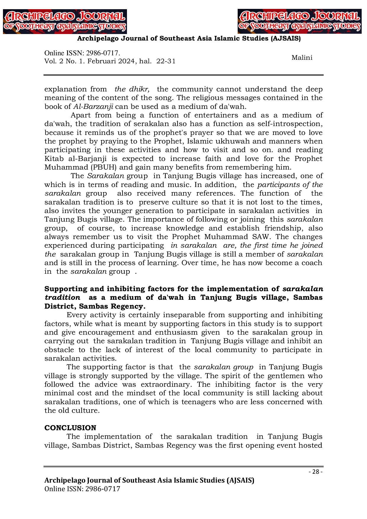 JURIS The Tradition of Sarakalan as a Preaching Medium in Tanjung Bugis Village Sambas District Sambas Regency