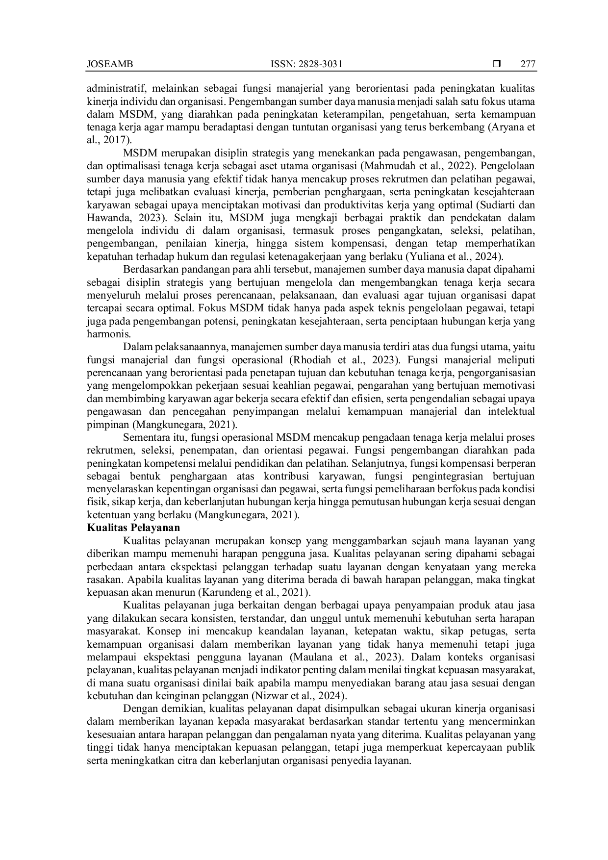 JURIS Peran Manajemen Sumber Daya Manusia Dalam Meningkatkan Kualitas Pelayanan Publik di PLN ULP Sungai Jawi Pontianak