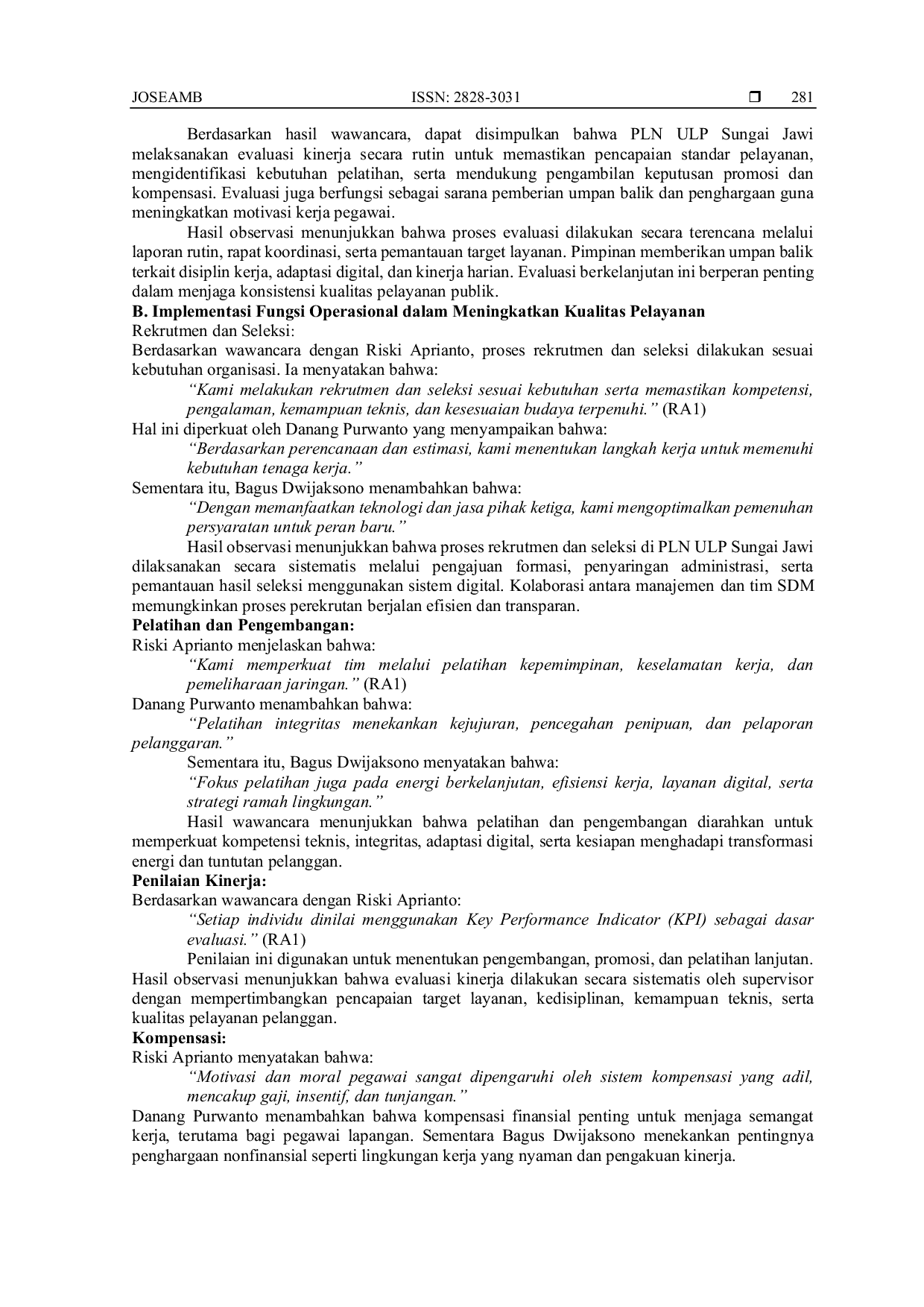 JURIS Peran Manajemen Sumber Daya Manusia Dalam Meningkatkan Kualitas Pelayanan Publik di PLN ULP Sungai Jawi Pontianak