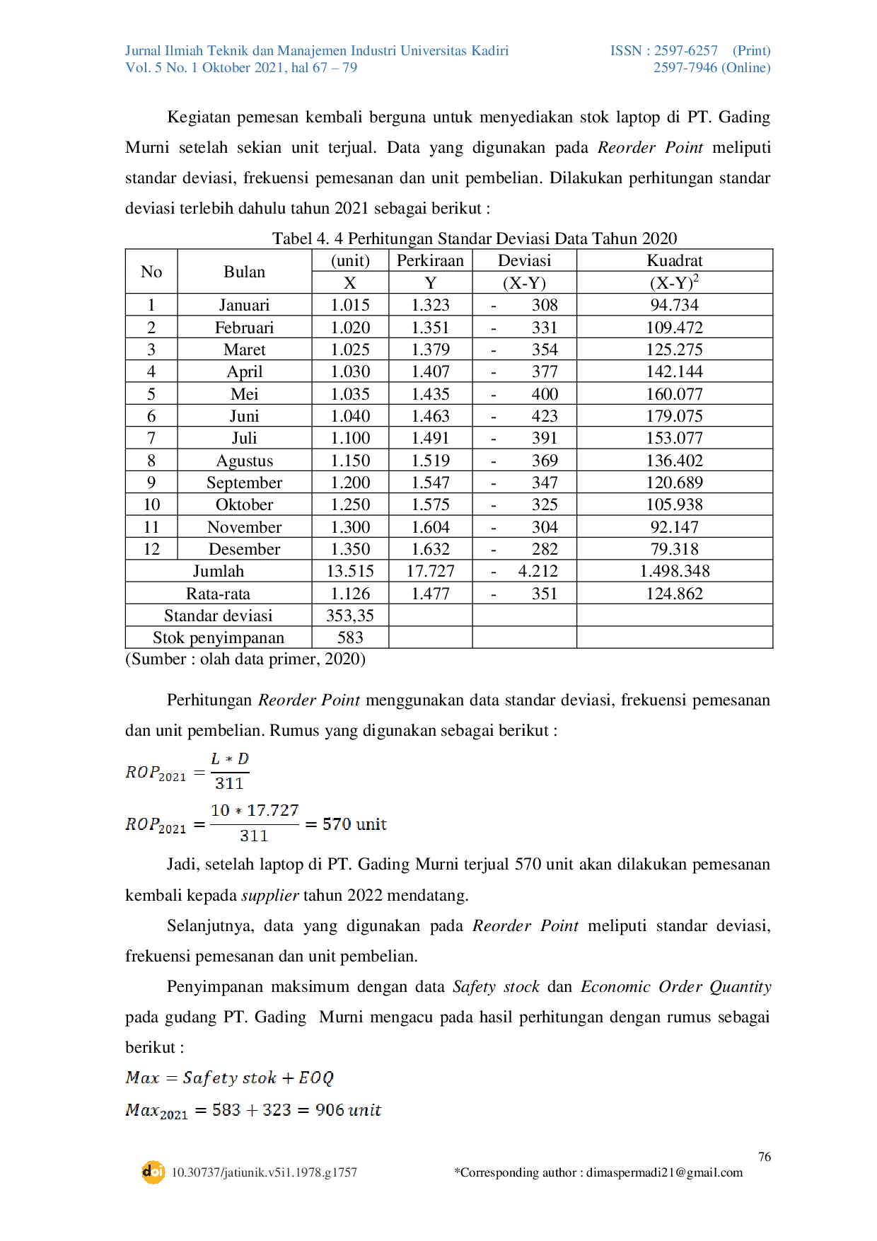 JURIS Analisis Efektifitas Stok Barang Pada PT Gading Murni Surabaya Menggunakan Metode EOQ