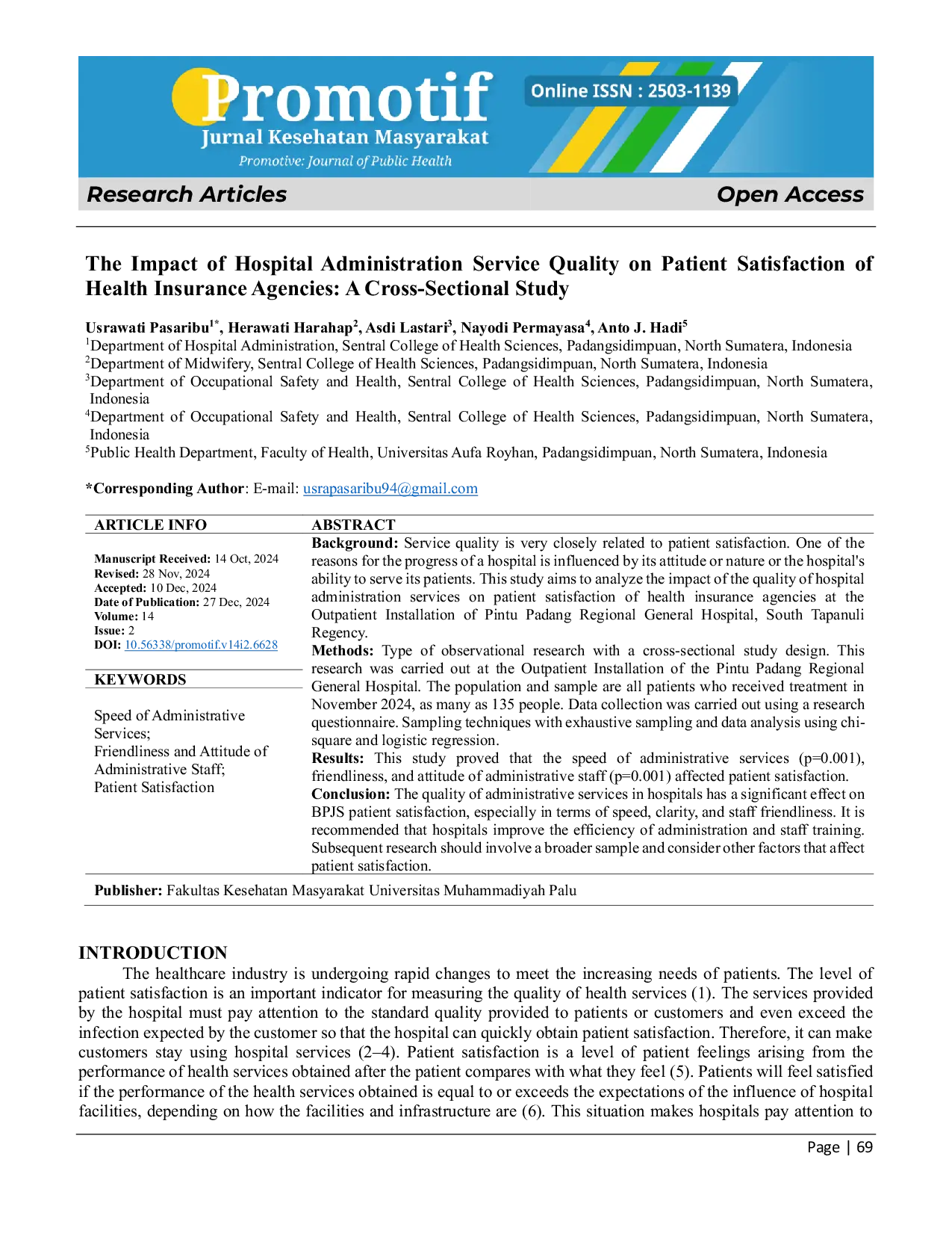 JURIS The Impact of Hospital Administration Service Quality on Patient Satisfaction of Health Insurance Agencies A Cross Sectional Study