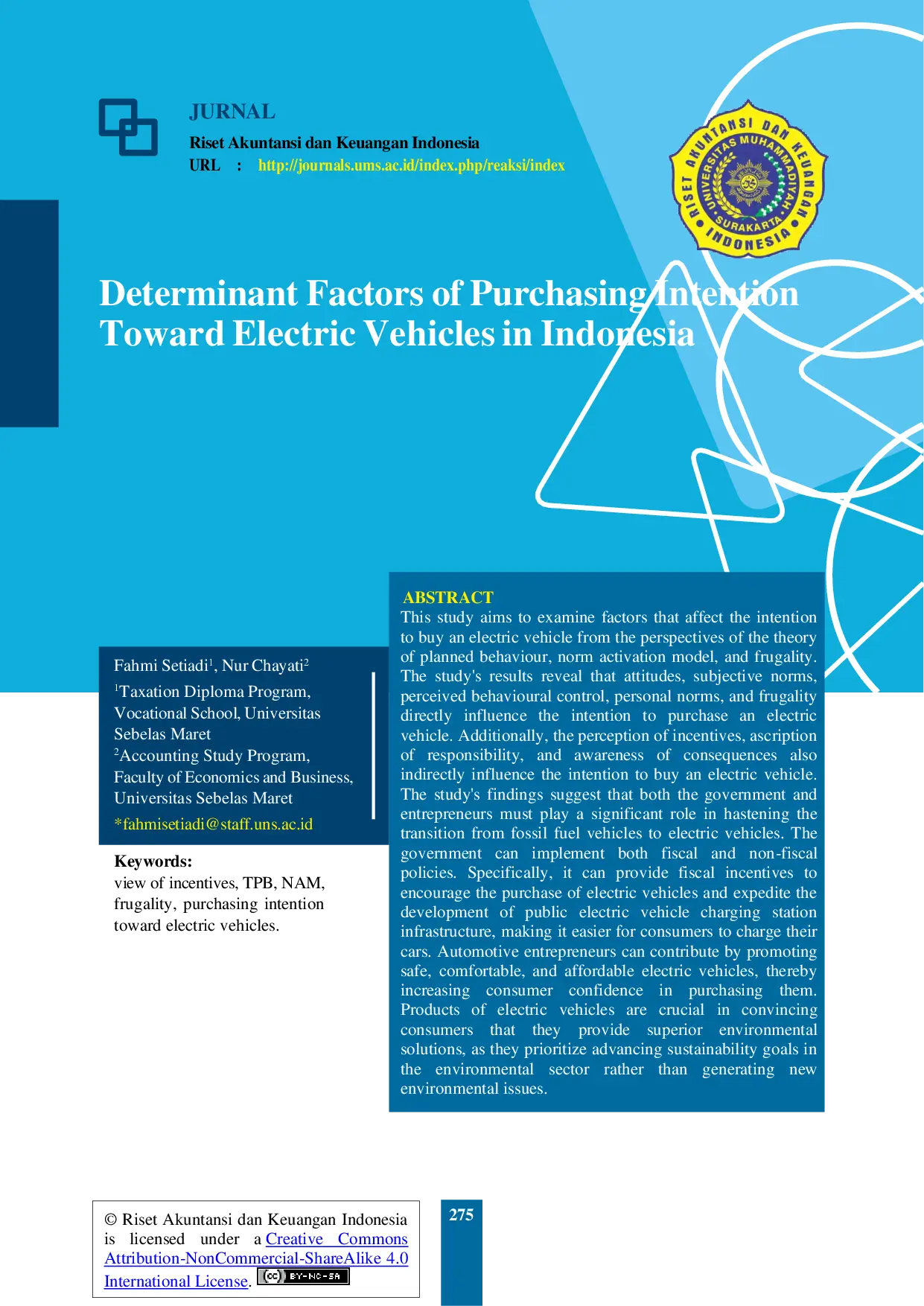 JURIS Determinant Factors of Purchasing Intention Toward Electric Vehicles in Indonesia