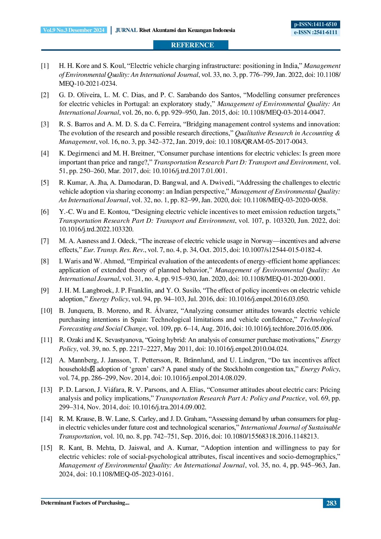 JURIS Determinant Factors of Purchasing Intention Toward Electric Vehicles in Indonesia