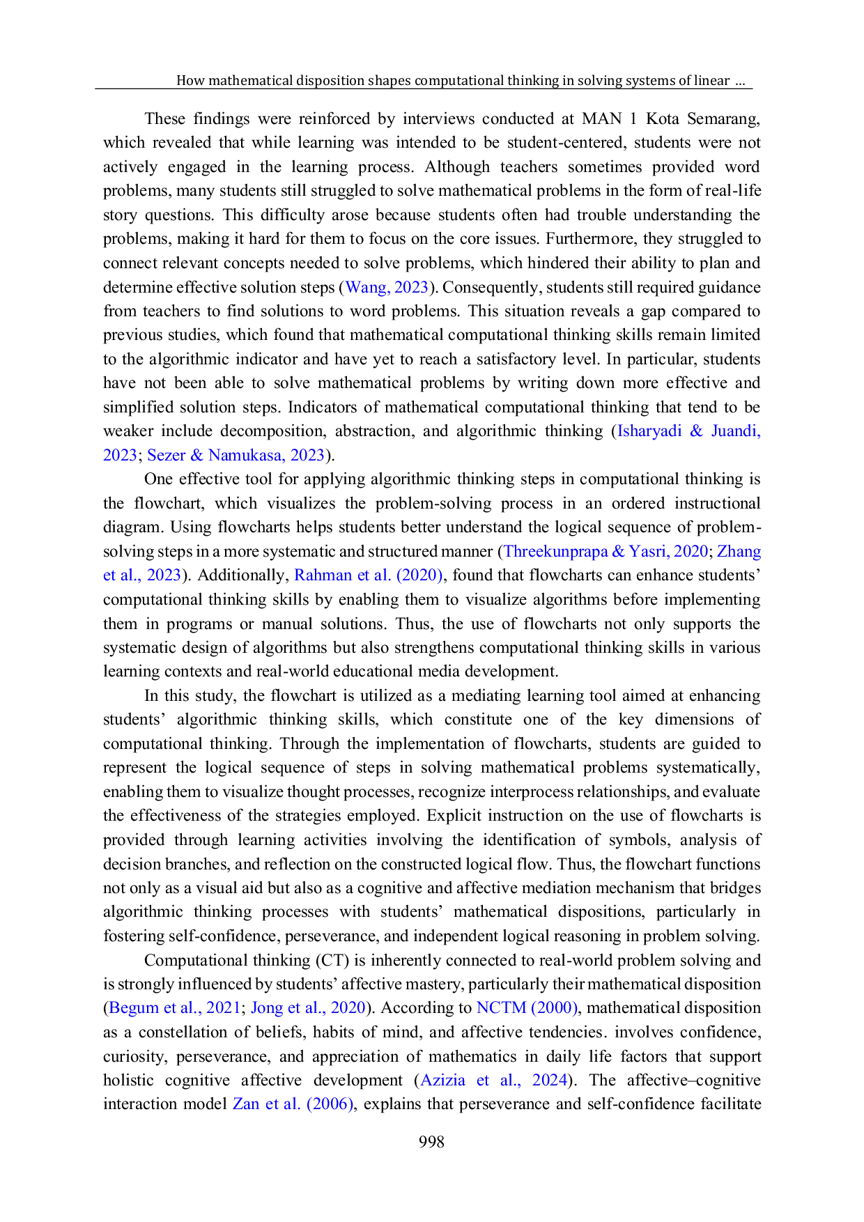 JURIS How mathematical disposition shapes computational thinking in solving systems of linear equations A flowchart supported qualitative study