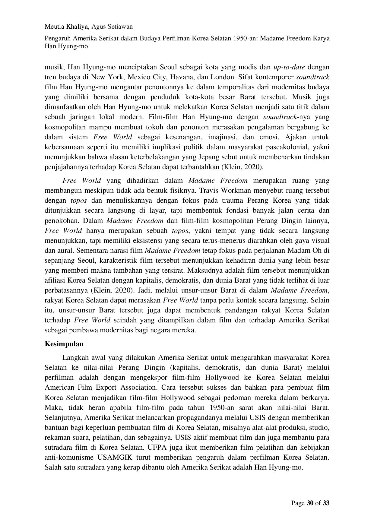 JURIS Pengaruh Amerika Serikat dalam Budaya Perfilman Korea Selatan 1950 an Madame Freedom Karya Han Hyung mo