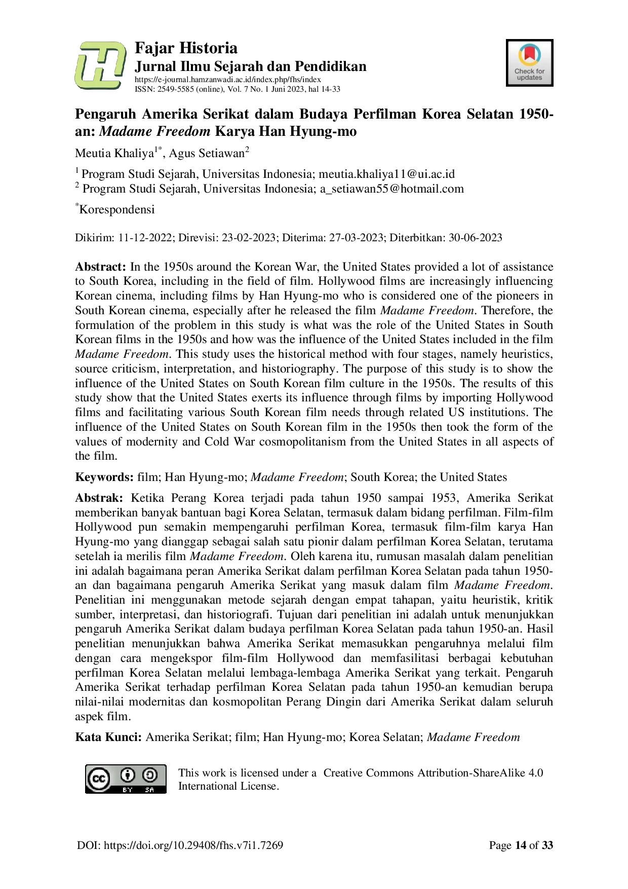 JURIS Pengaruh Amerika Serikat dalam Budaya Perfilman Korea Selatan 1950 an Madame Freedom Karya Han Hyung mo