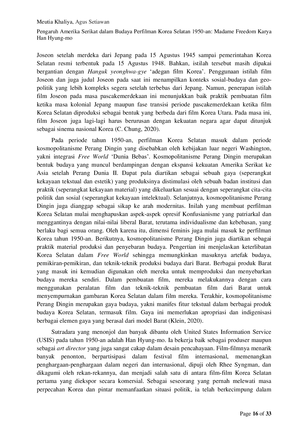 JURIS Pengaruh Amerika Serikat dalam Budaya Perfilman Korea Selatan 1950 an Madame Freedom Karya Han Hyung mo