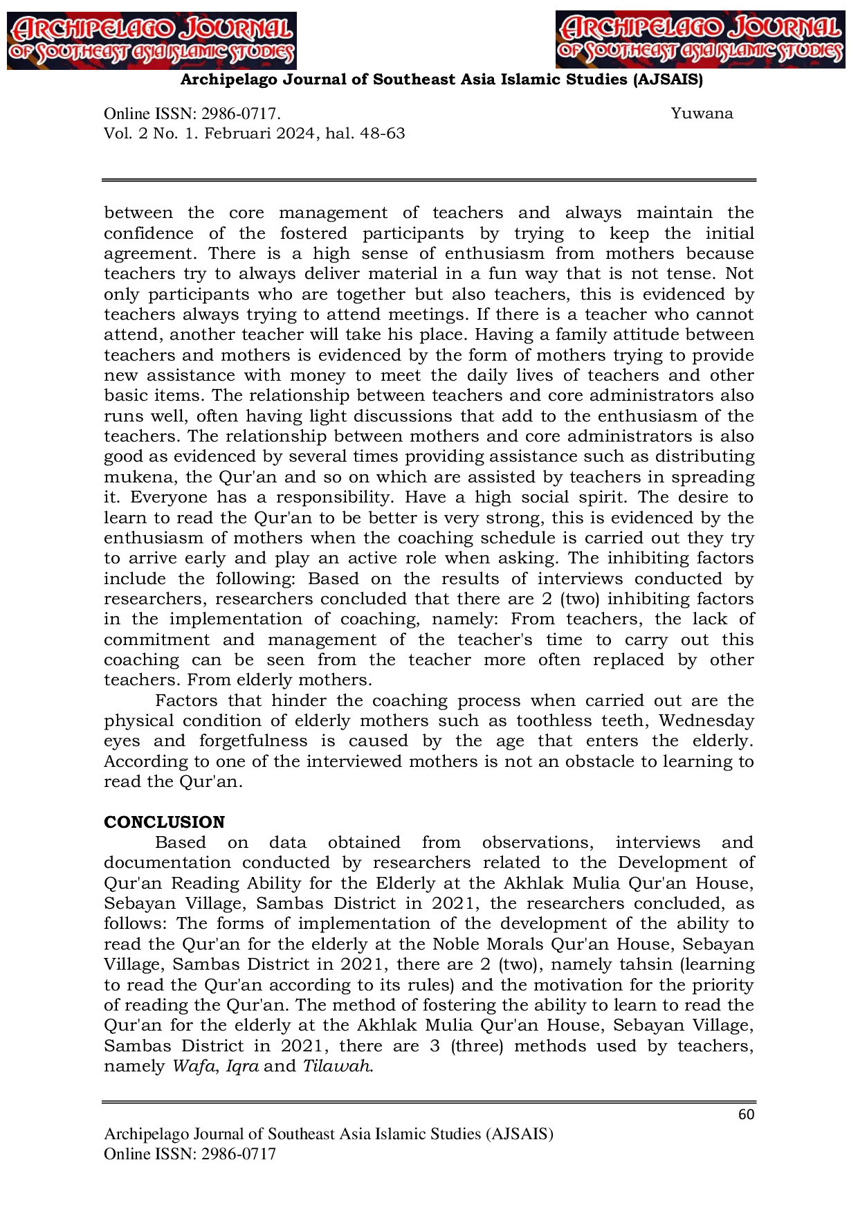 JURIS Construction Of The Ability To Read The Qur an In The Elderly In The House Of The Qur an Noble Morals