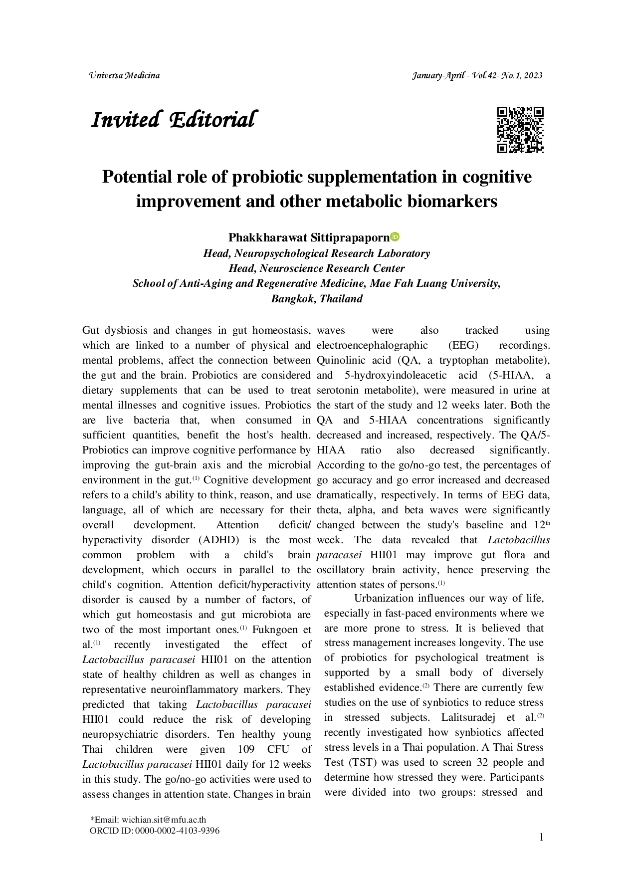 juris Potential role of probiotic supplementation in cognitive improvement and other metabolic biomarkers