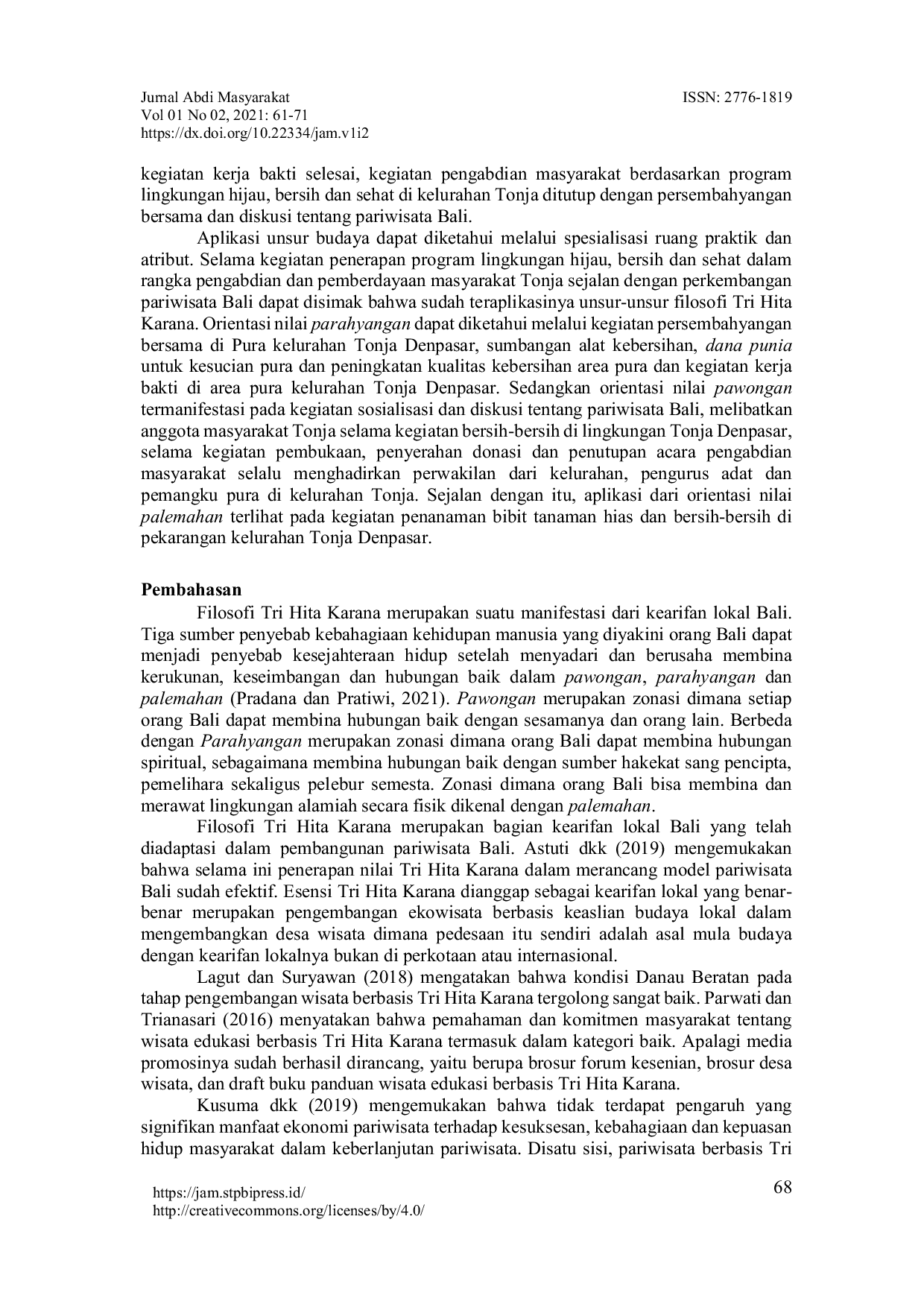 JURIS Aplikasi filosofi tri hita karana dalam pemberdayaan masyarakat tonja di denpasar