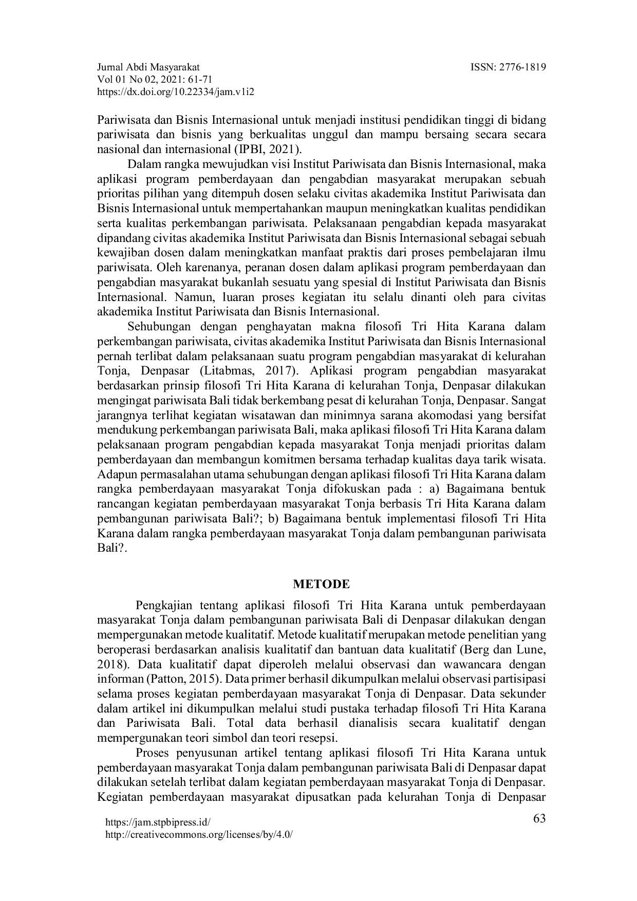 JURIS Aplikasi filosofi tri hita karana dalam pemberdayaan masyarakat tonja di denpasar