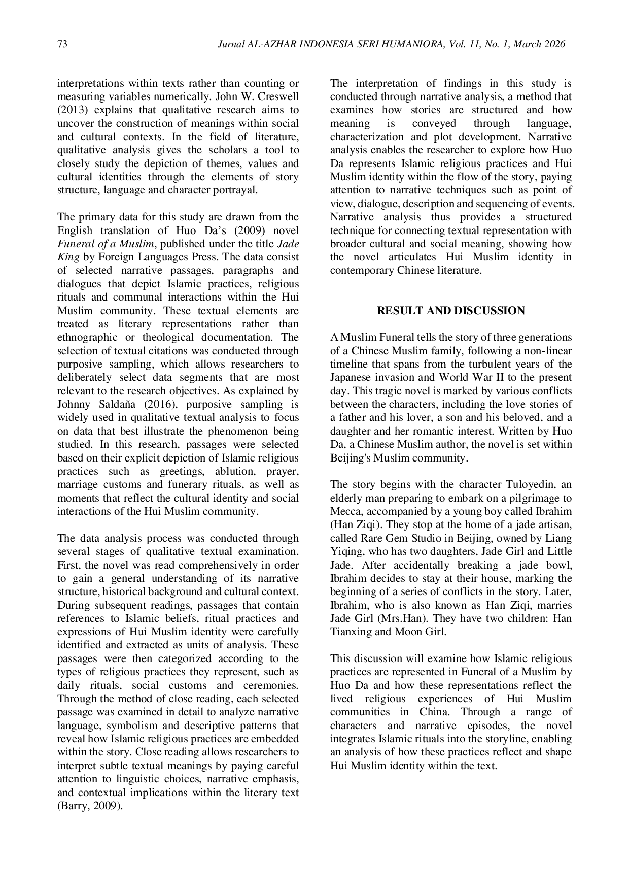 JURIS The Reflection of Chinese Hui Muslim Life in Huo Da s Novel Funeral of A Muslim InoEc