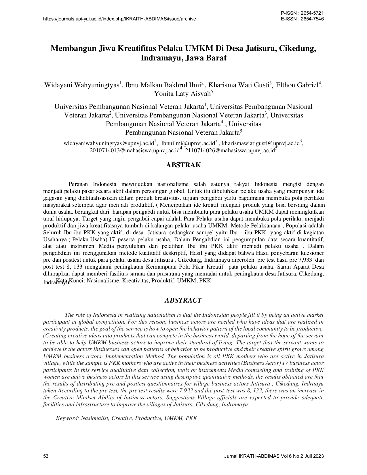 JURIS Membangun Jiwa Kreatifitas Pelaku UMKM Di Desa Jatisura Cikedung Indramayu Jawa Barat