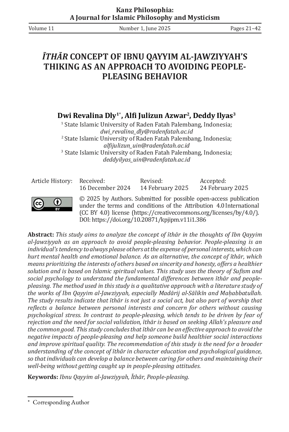 JURIS Konsep Ithar Telaah atas Pemikiran Ibnu Qayyim al Jauziyah