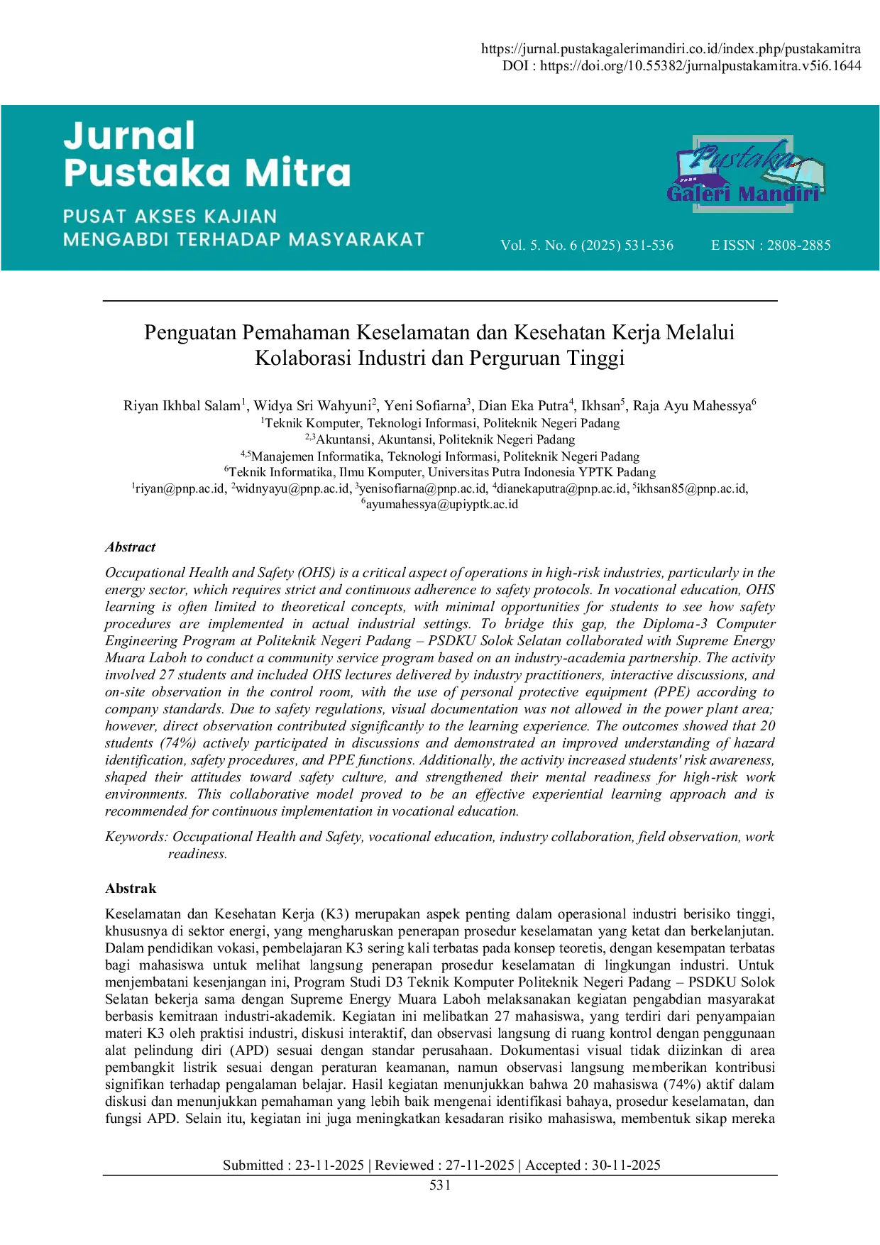 JURIS Penguatan Pemahaman Keselamatan dan Kesehatan Kerja Melalui Kolaborasi Industri dan Perguruan Tinggi