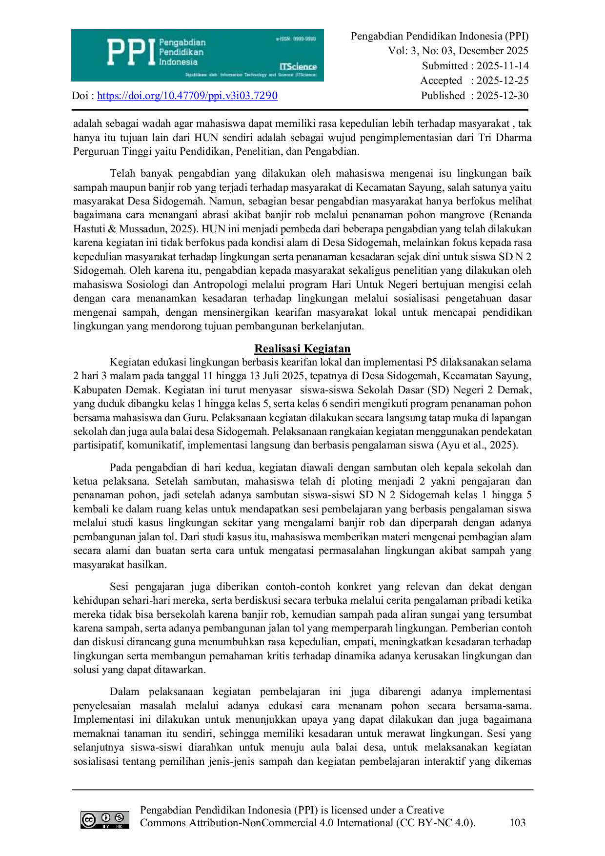 JURIS Pendidikan Lingkungan Berbasis Kearifan Lokal Dan Implementasi P5 dalam Pengabdian Masyarakat Desa Sidogemah