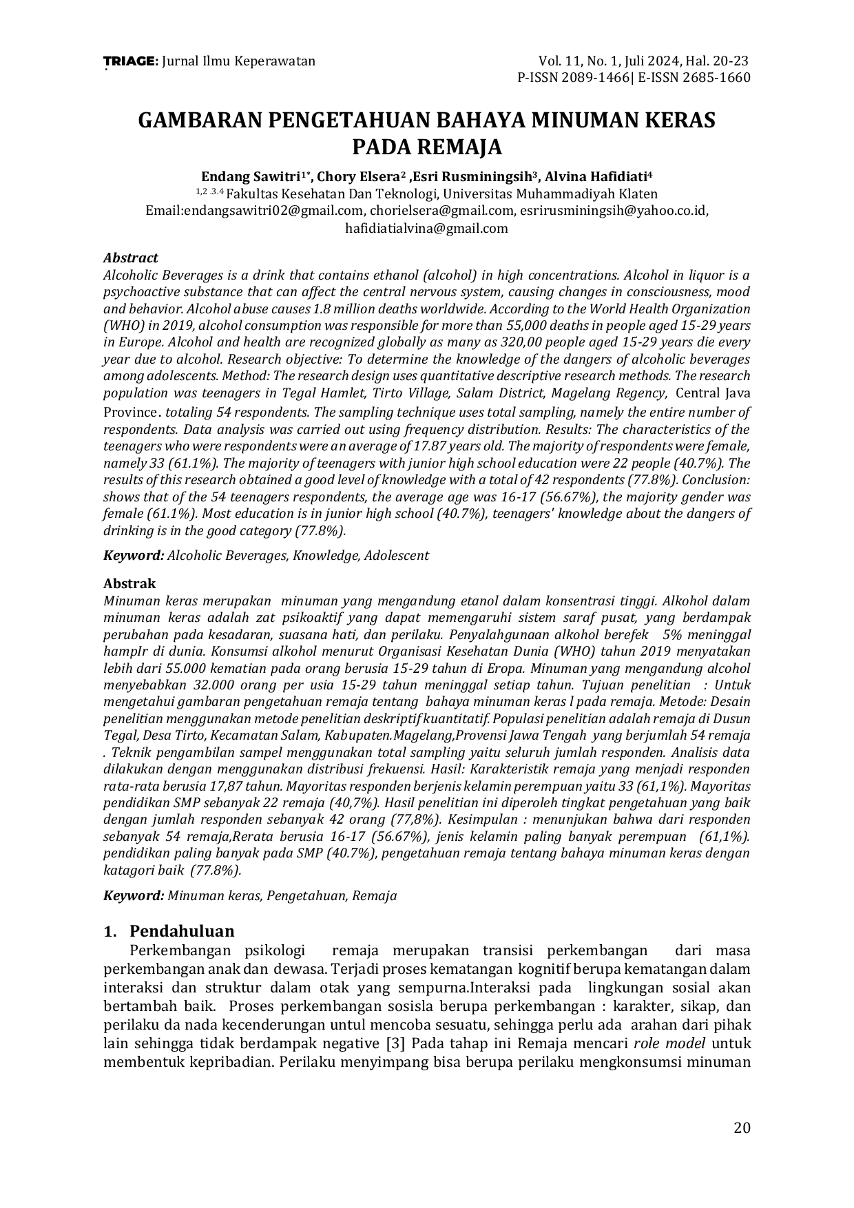 JURIS Gambaran Pengetahuan Bahaya Minuman Keras pada Remaja