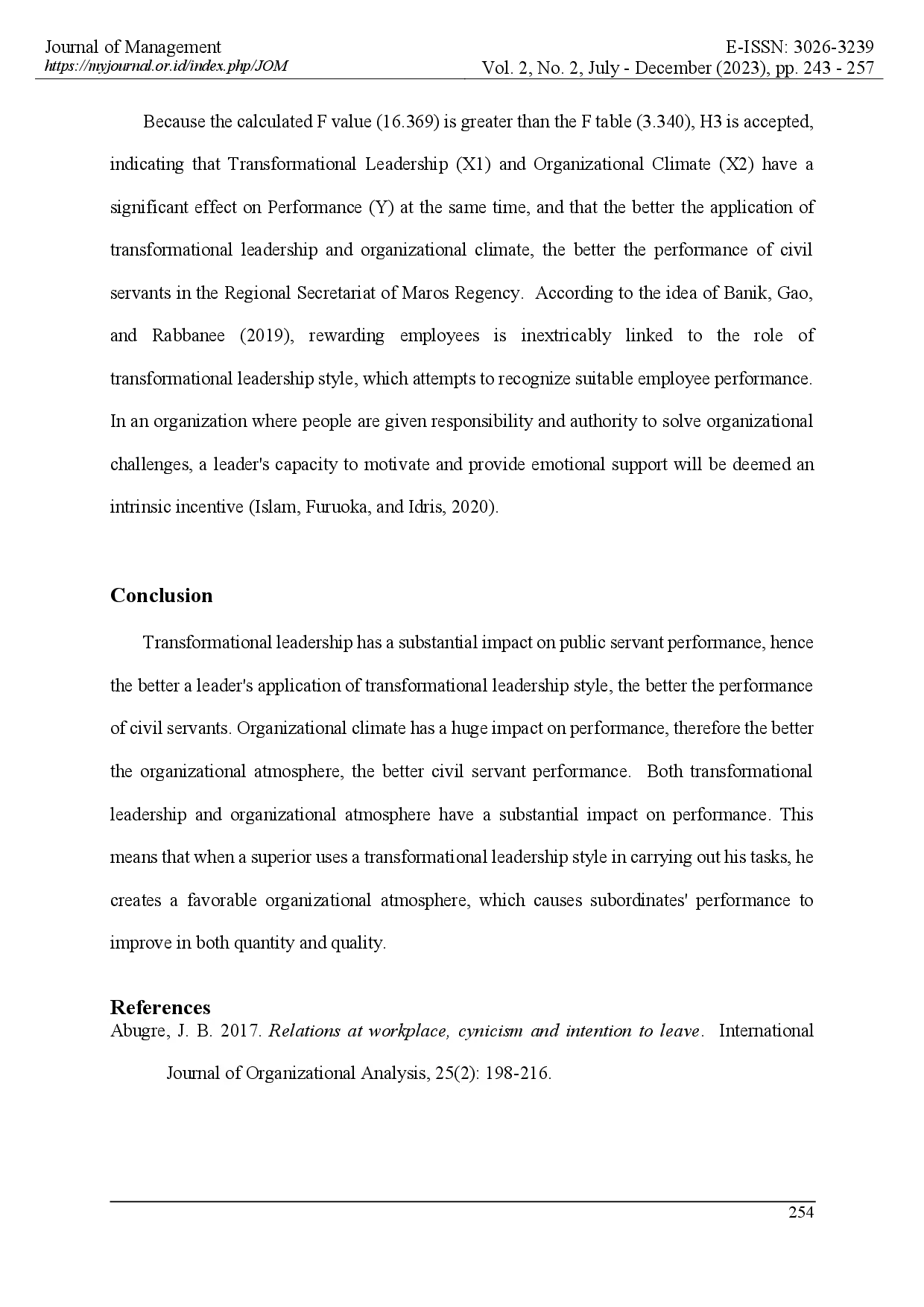 juris The Influence Of Transformational Leadership And Organizational Climate On The Performance Of Civil Servants In The Regional Secretariat Of Maros District