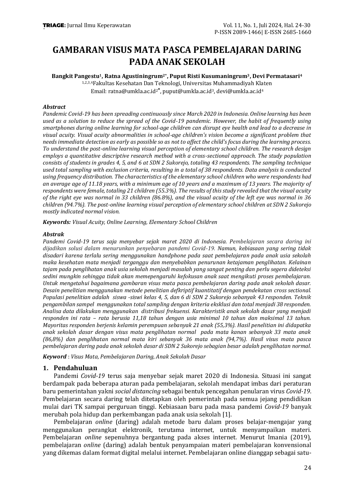 JURIS Gambaran Visus Mata Pasca Pembelajaran Daring pada Anak Sekolah