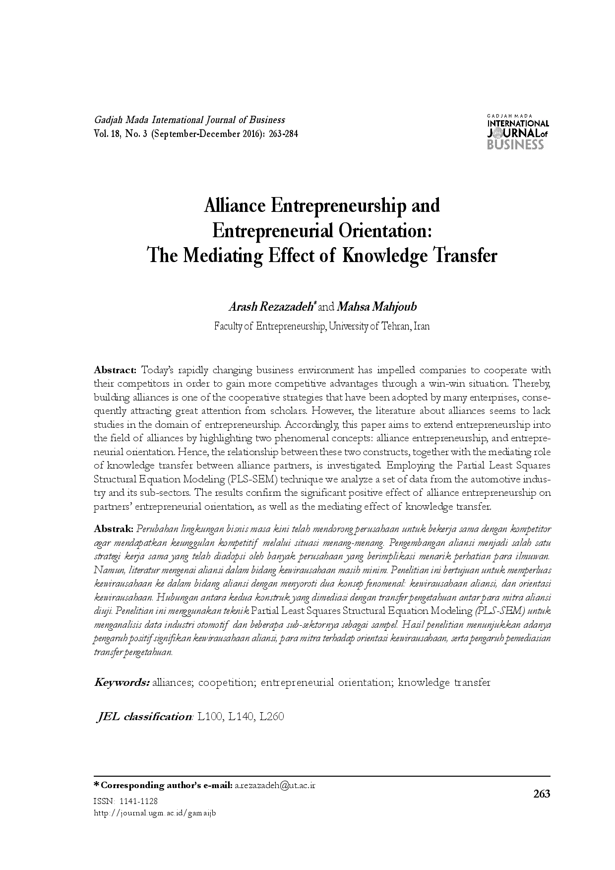 juris Alliance entrepreneurship and entrepreneurial orientation the mediating effect of knowledge transfer