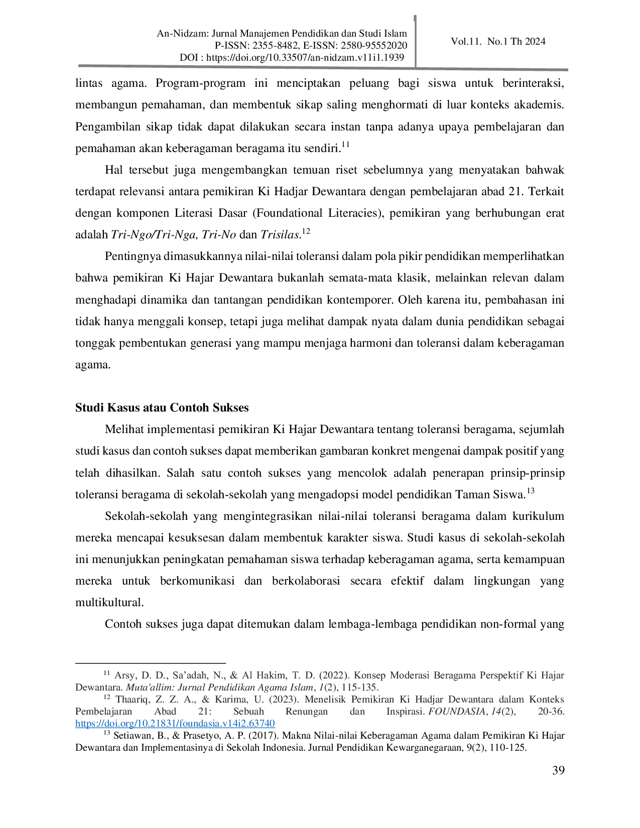 JURIS Relevansi Pemikiran Ki Hajar Dewantara dalam Toleransi Beragama di Indonesia