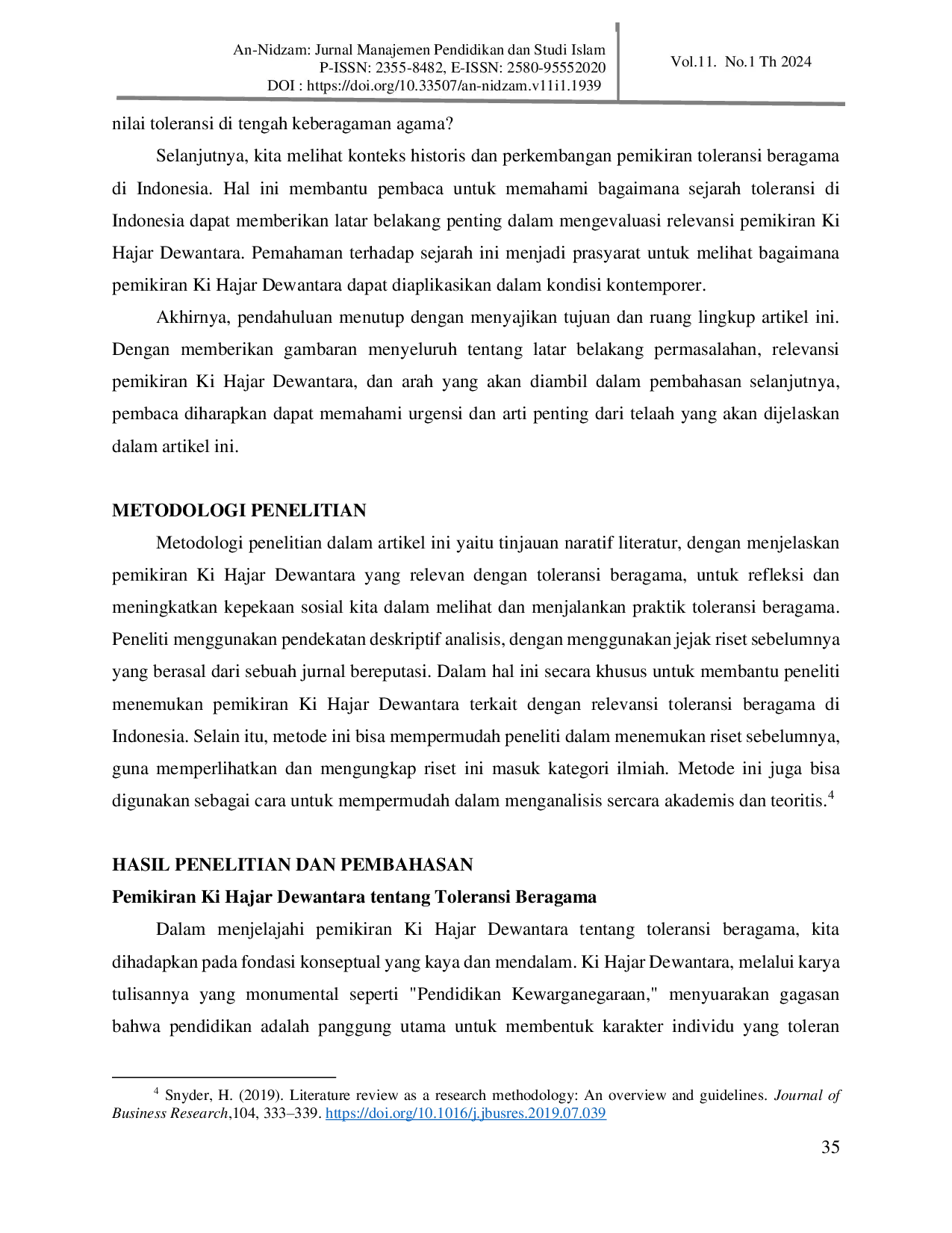 JURIS Relevansi Pemikiran Ki Hajar Dewantara dalam Toleransi Beragama di Indonesia