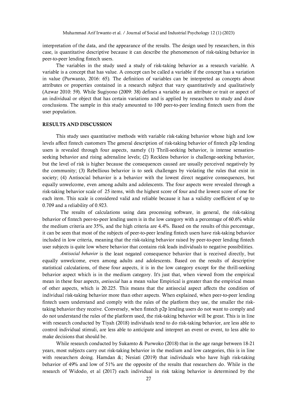 JURIS Risktaking Behavior in Fintech Users Peer To Peer Lending