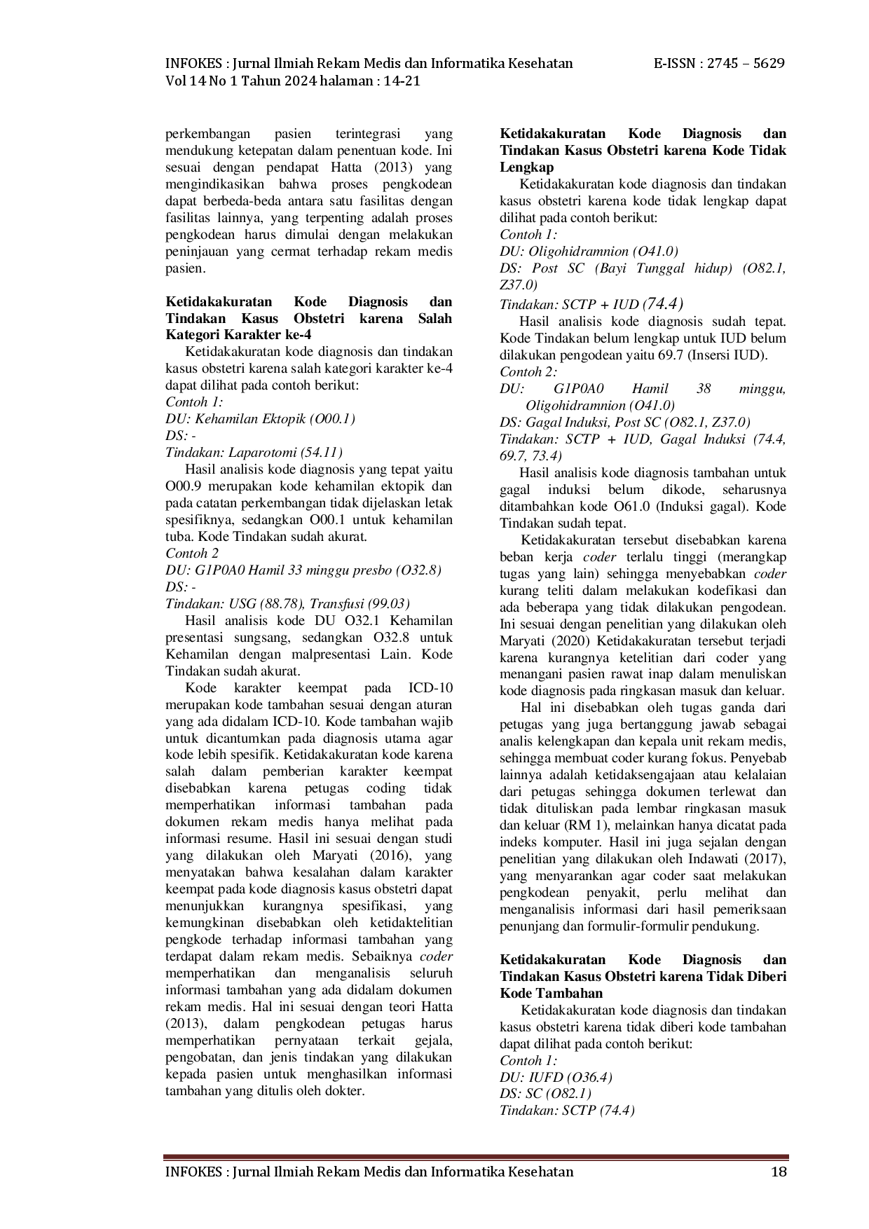 juris Analisis Ketepatan Kode Diagnosis dan Tindakan Kasus Obstetri Pasien Rawat Inap di RSUD Waras Wiris Boyolali