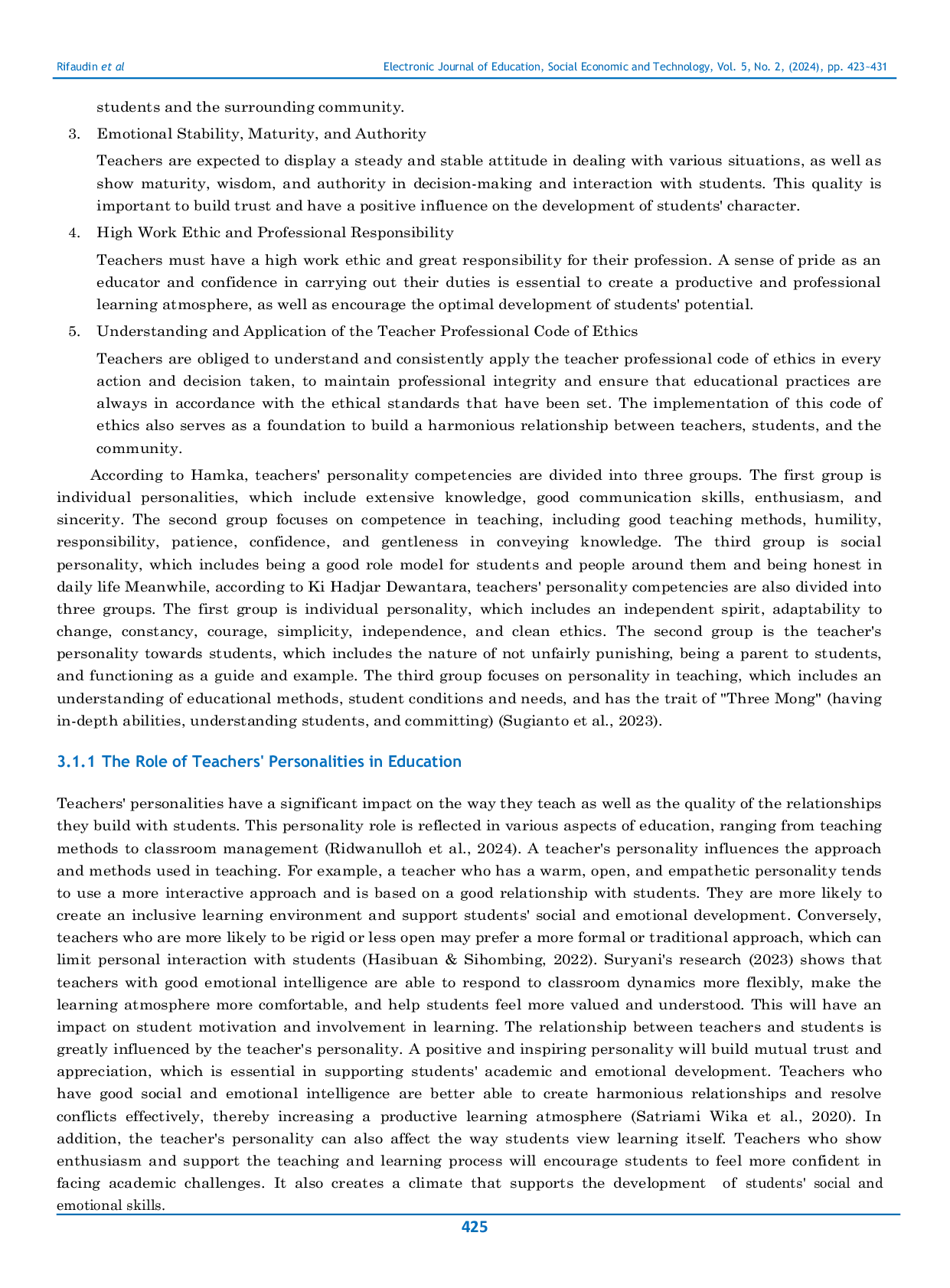 JURIS The Urgency of Teacher Personality Competence in Modern Education