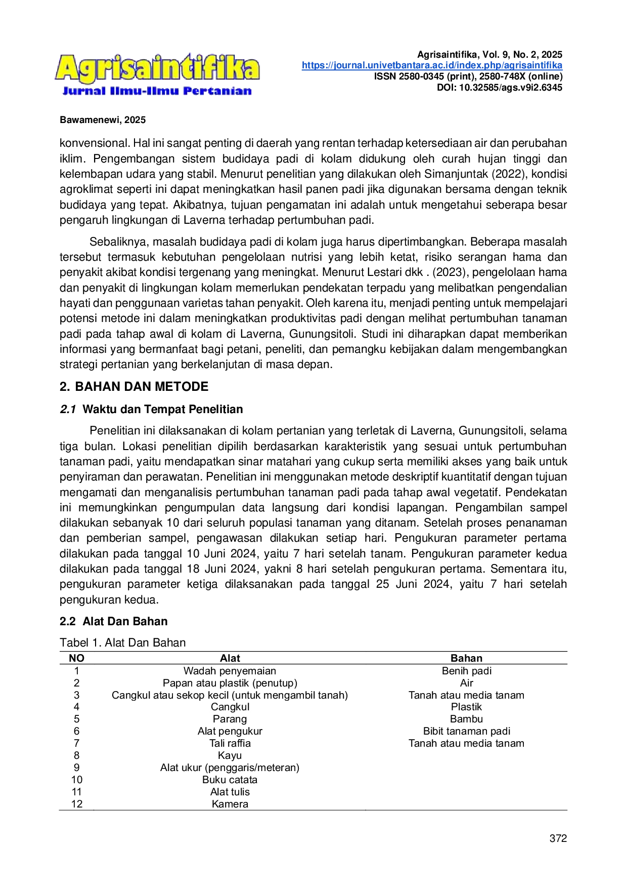 JURIS ANALYSIS OF RICE PLANT GROWTH Oryza Sativa IN POND PLANTING MEDIA AT VEGETATIVE STAGE IN LAVERNA GUNUNGSITOLI