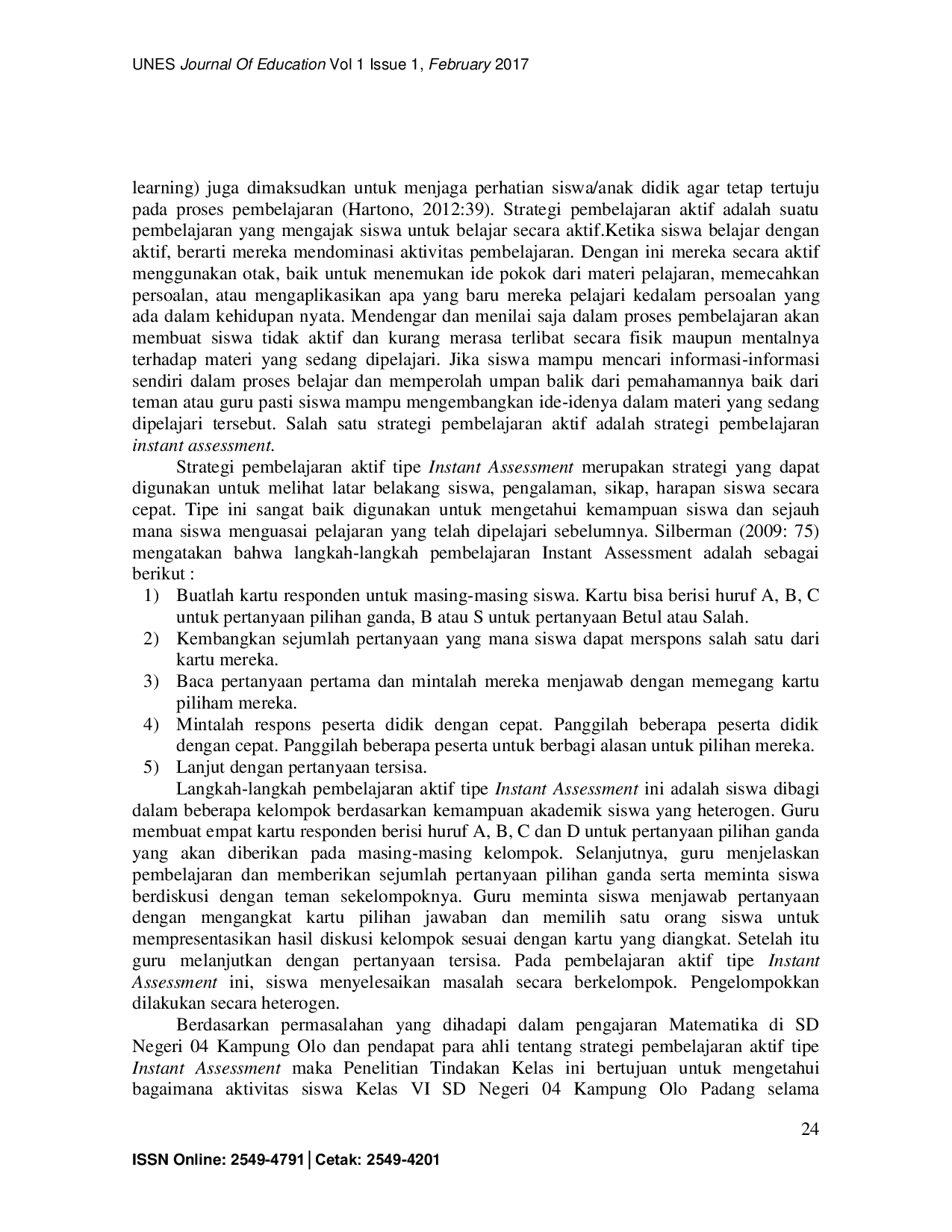 JURIS Peningkatan Pemahaman Konsep Matematika Menggunakan Strategi Pembelajaran Aktif Tipe Instant Assessment pada Siswa Kelas VI SD Negeri 04 Kampung Olo