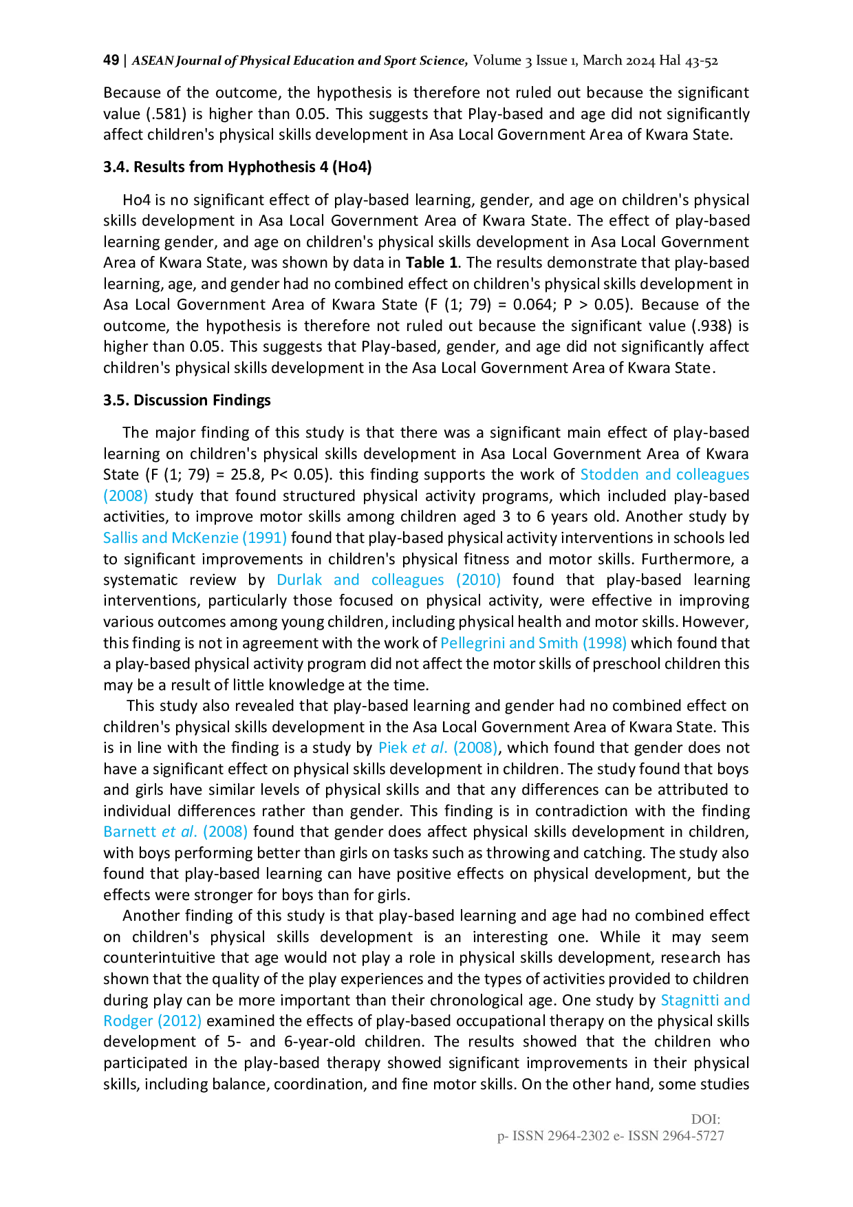 JURIS Play Based Learning as a Tool in Enhancing Physical Skill Development of Children
