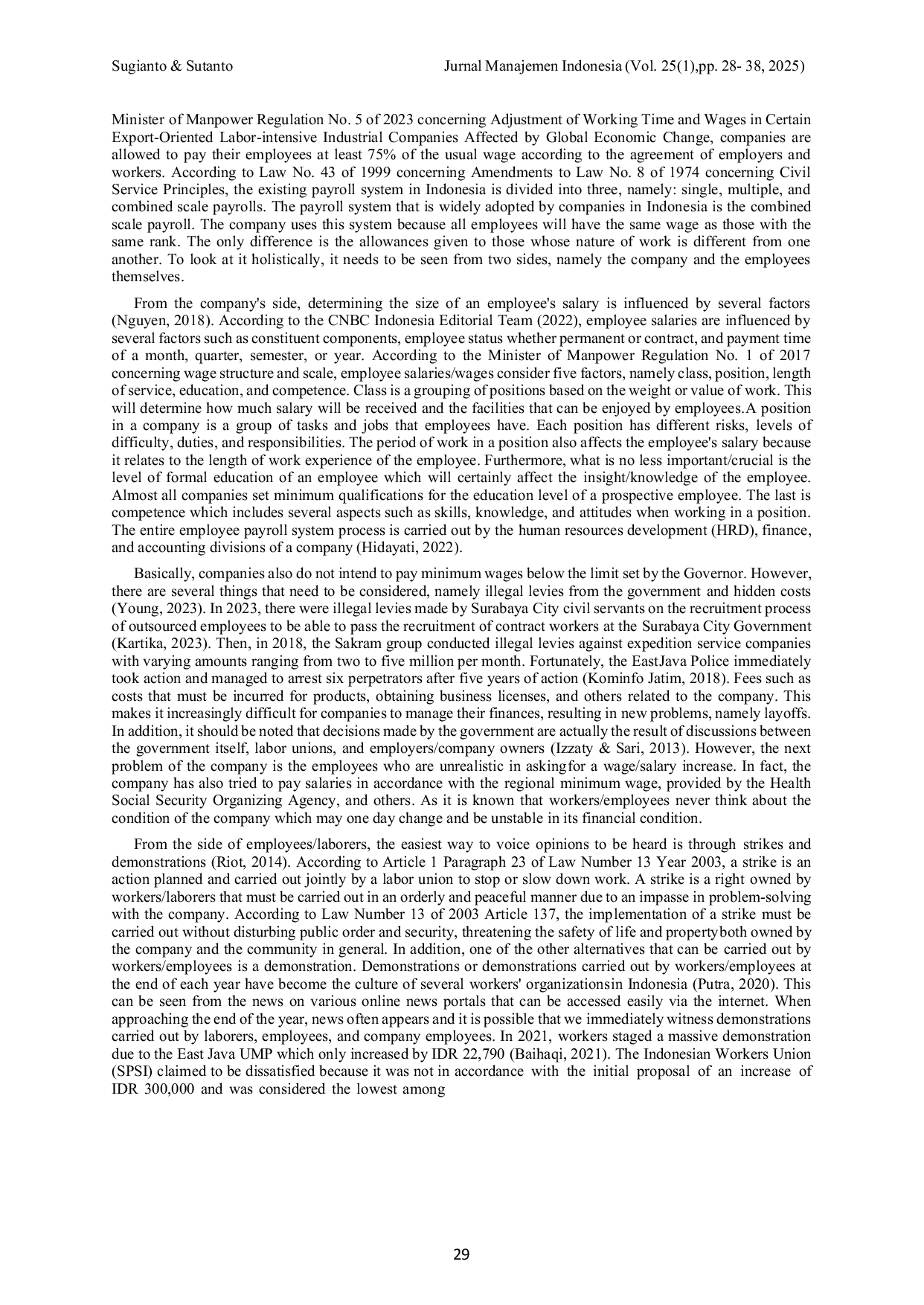 JURIS Employee Demonstration and Policy on Setting the Minimum Wage for East Java Province from the Aspect of Industrial Relations