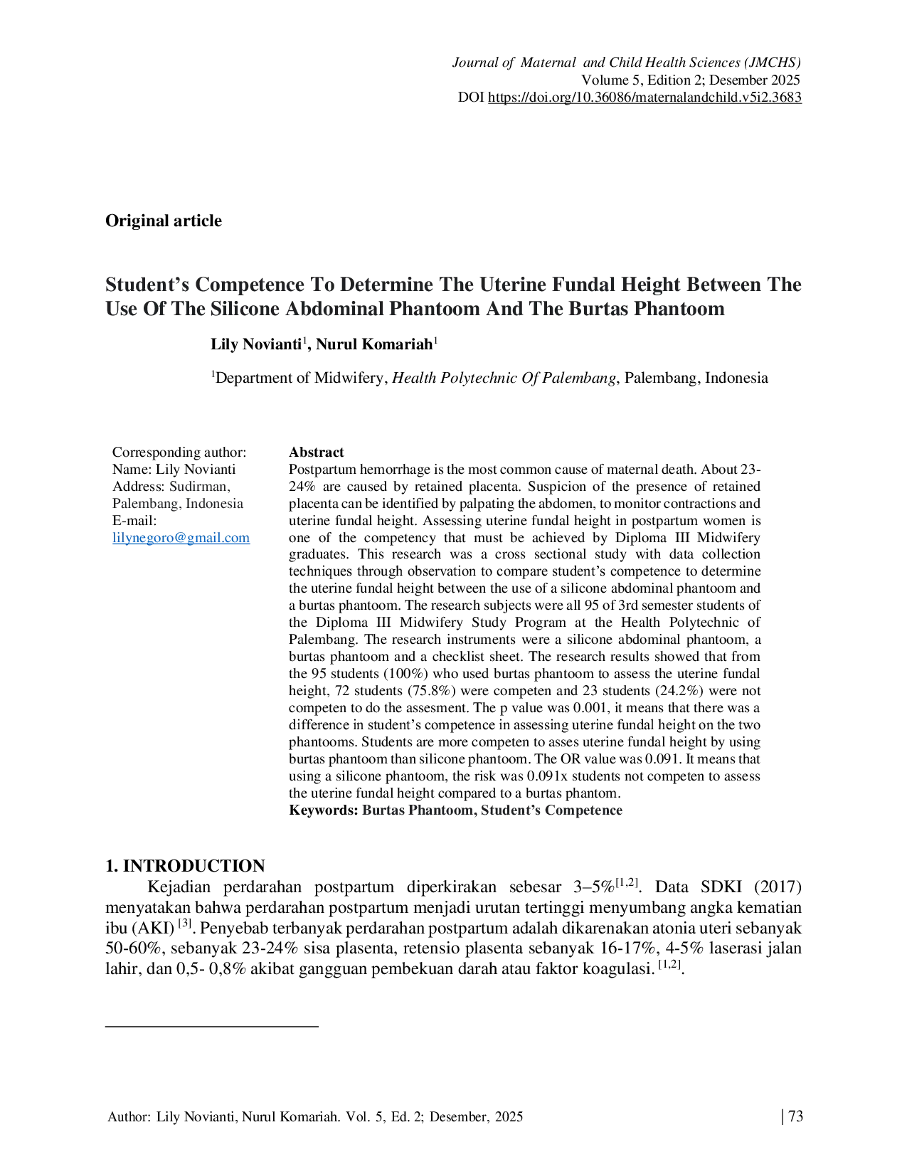 JURIS Students Competence To Determine The Uterine Fundal Height Between The Use Of The Silicone Phantoom And The Burtas Phantoom