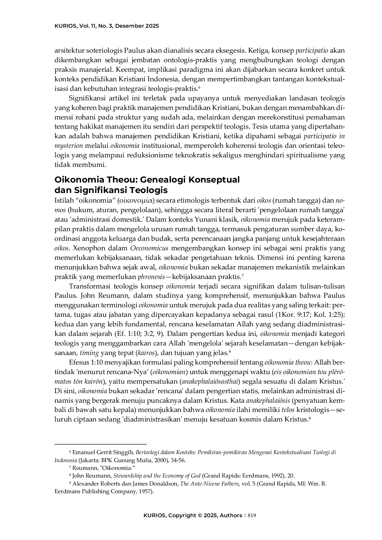 JURIS Oikonomia theou dan oikonomia institusional Participatio in mysterion sebagai paradigma manajemen pendidikan Kristiani Indonesia
