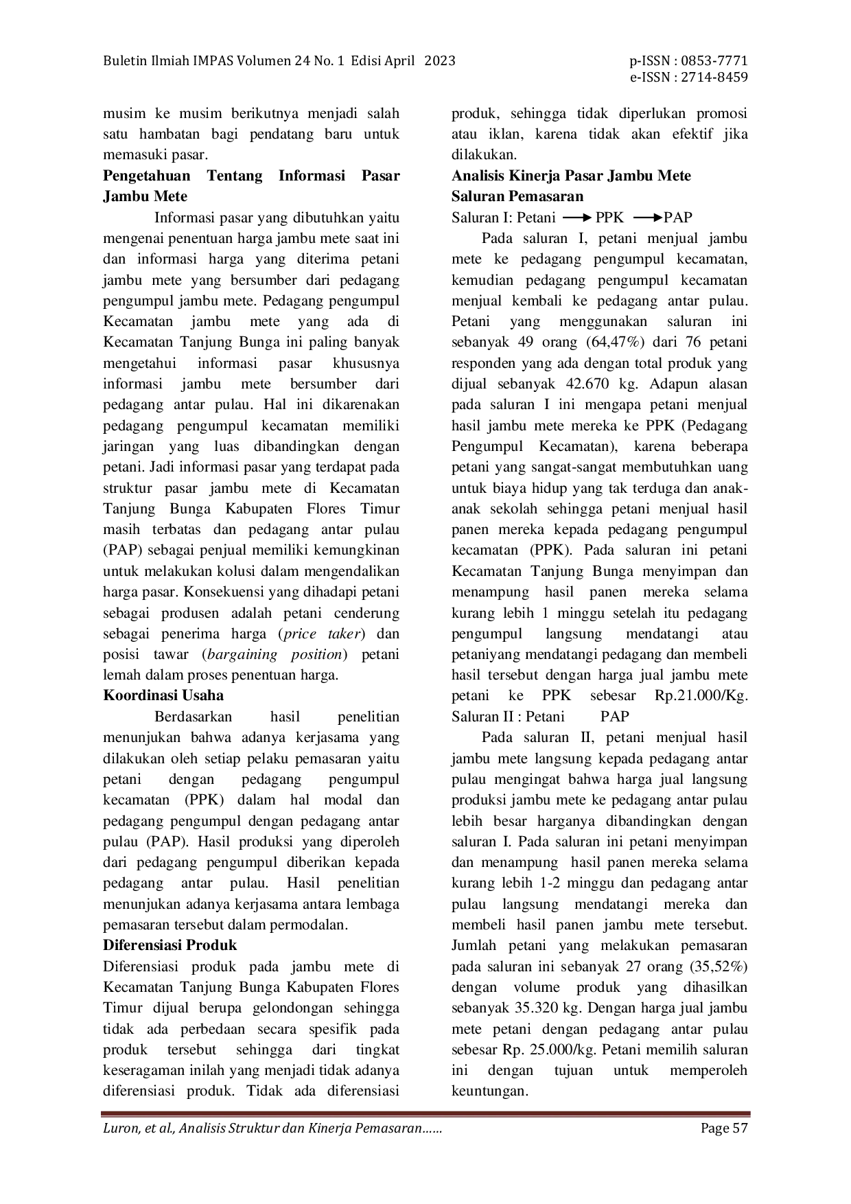 JURIS Analisis Struktur dan Kinerja Pemasaran Jambu Mete di Kecamatan Tanjung Bunga Kabupaten Flores Timur