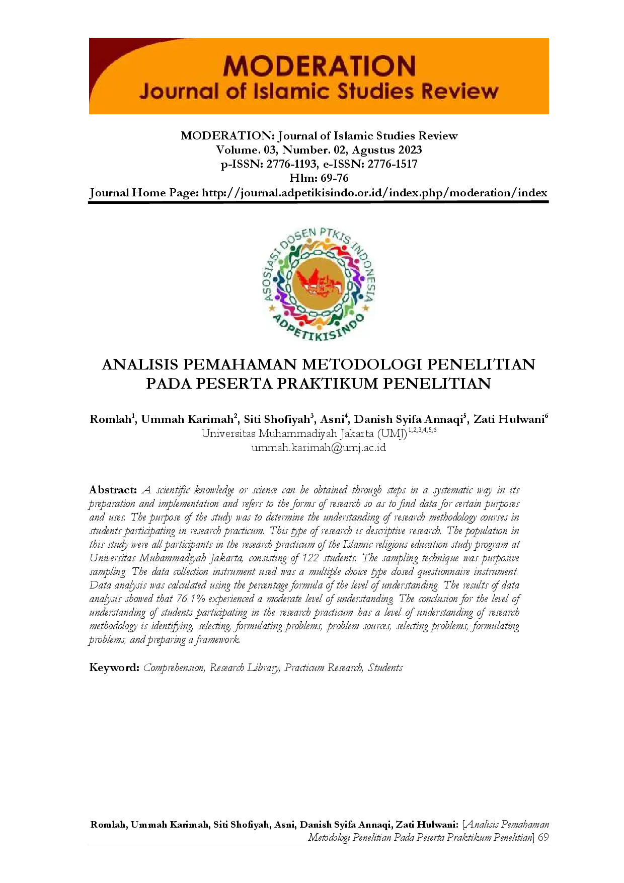 juris Analisis Pemahaman Metodologi Penelitian Pada Peserta Praktikum Penelitian