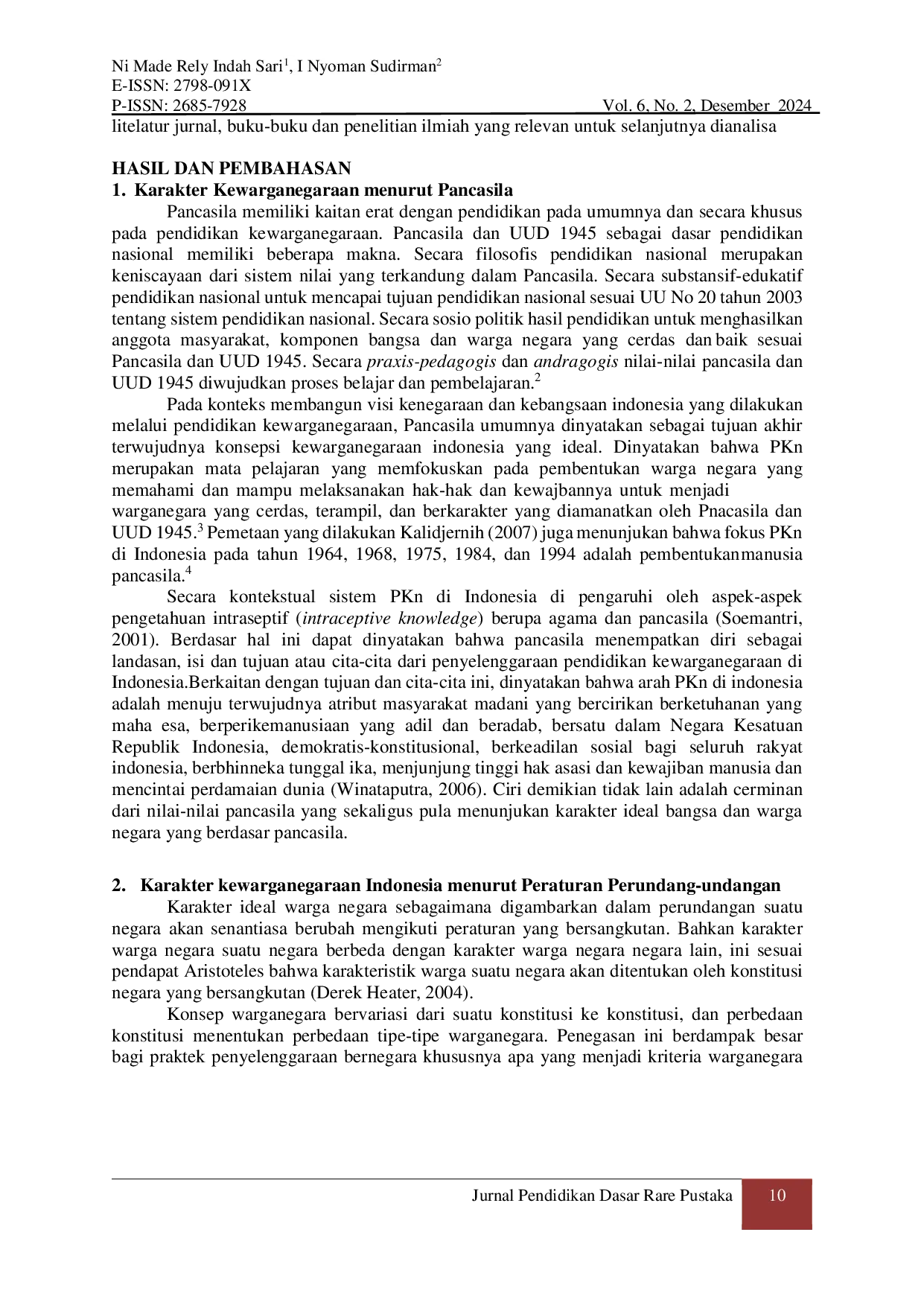 JURIS PERAN PKn DALAM MEMBENTUK KARAKTER KEWARGANEGARAAN MELALUI PENDEKATAN BERBASIS NILAI DI TINGKAT DASAR