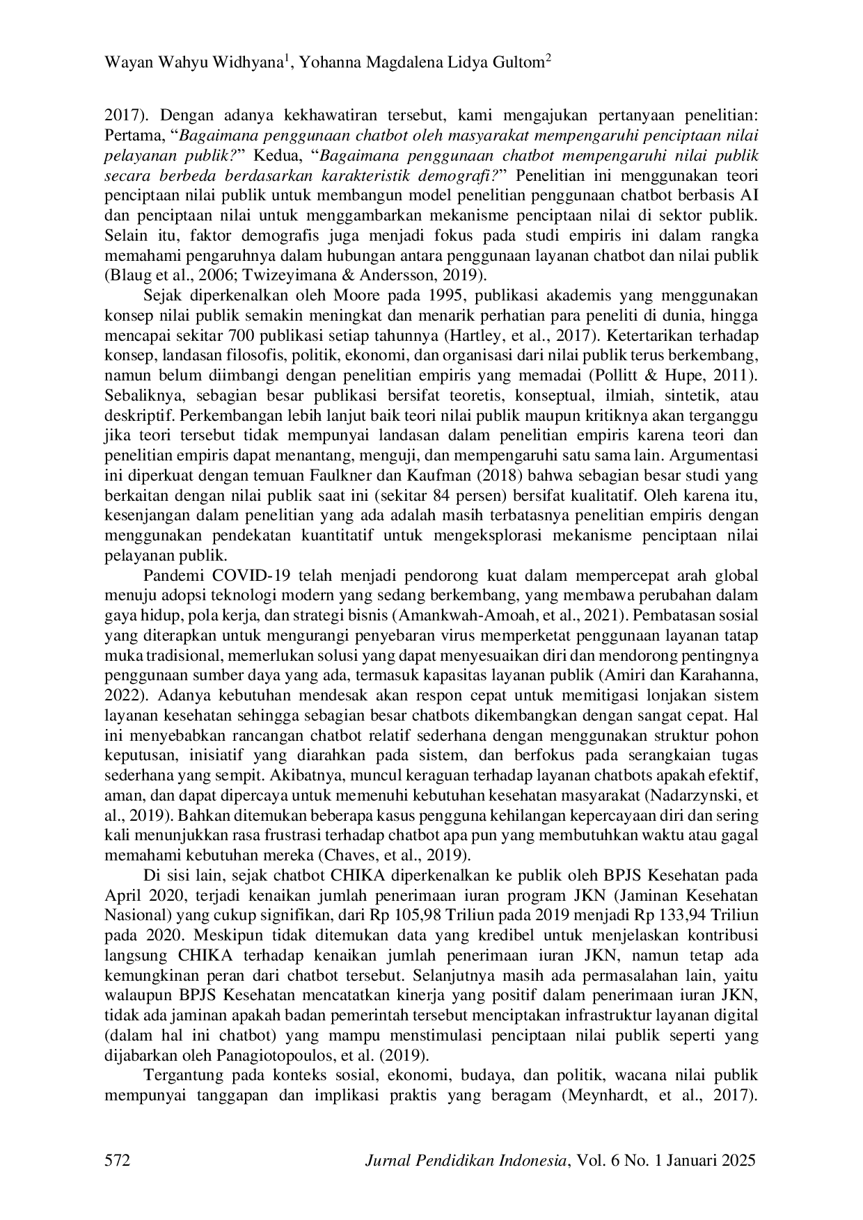 JURIS Penciptaan Nilai Publik Menggunakan Kecerdasan Buatan Studi Empiris terhadap Pengguna Chatbot BPJS Kesehatan CHIKA di Indonesia