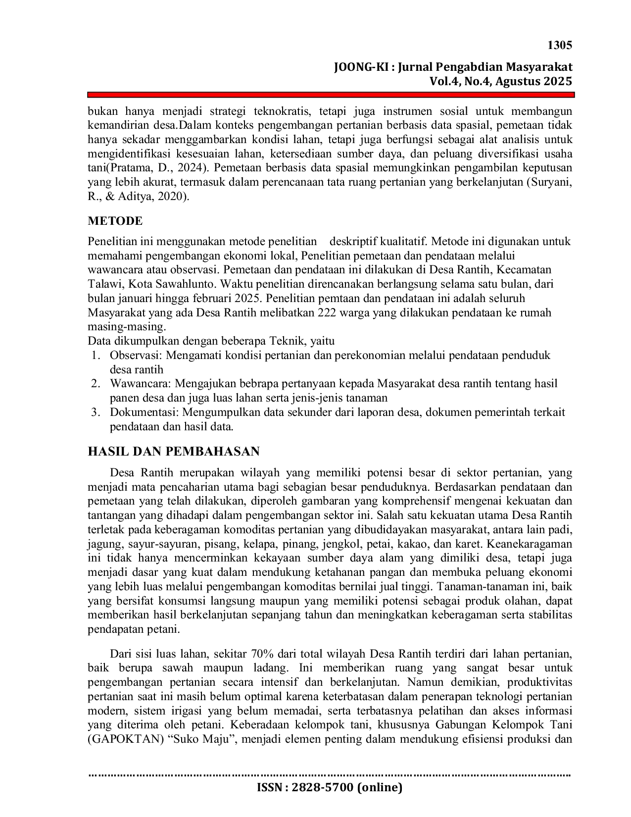 JURIS Analisis Potensi Pertanian Desa Rantih Melalui Pendataan dan Pemetaan terpadu untuk mendorong Pengembangan Ekonomi Lokal