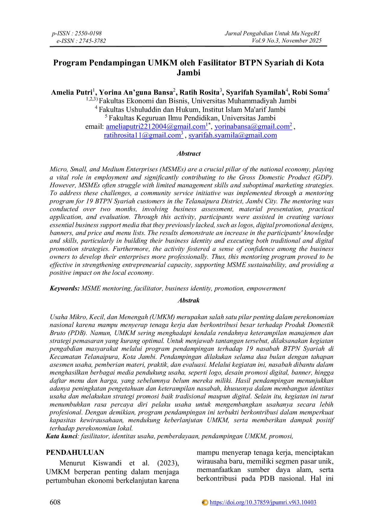 JURIS Program Pendampingan UMKM oleh Fasilitator BTPN Syariah di Kota Jambi